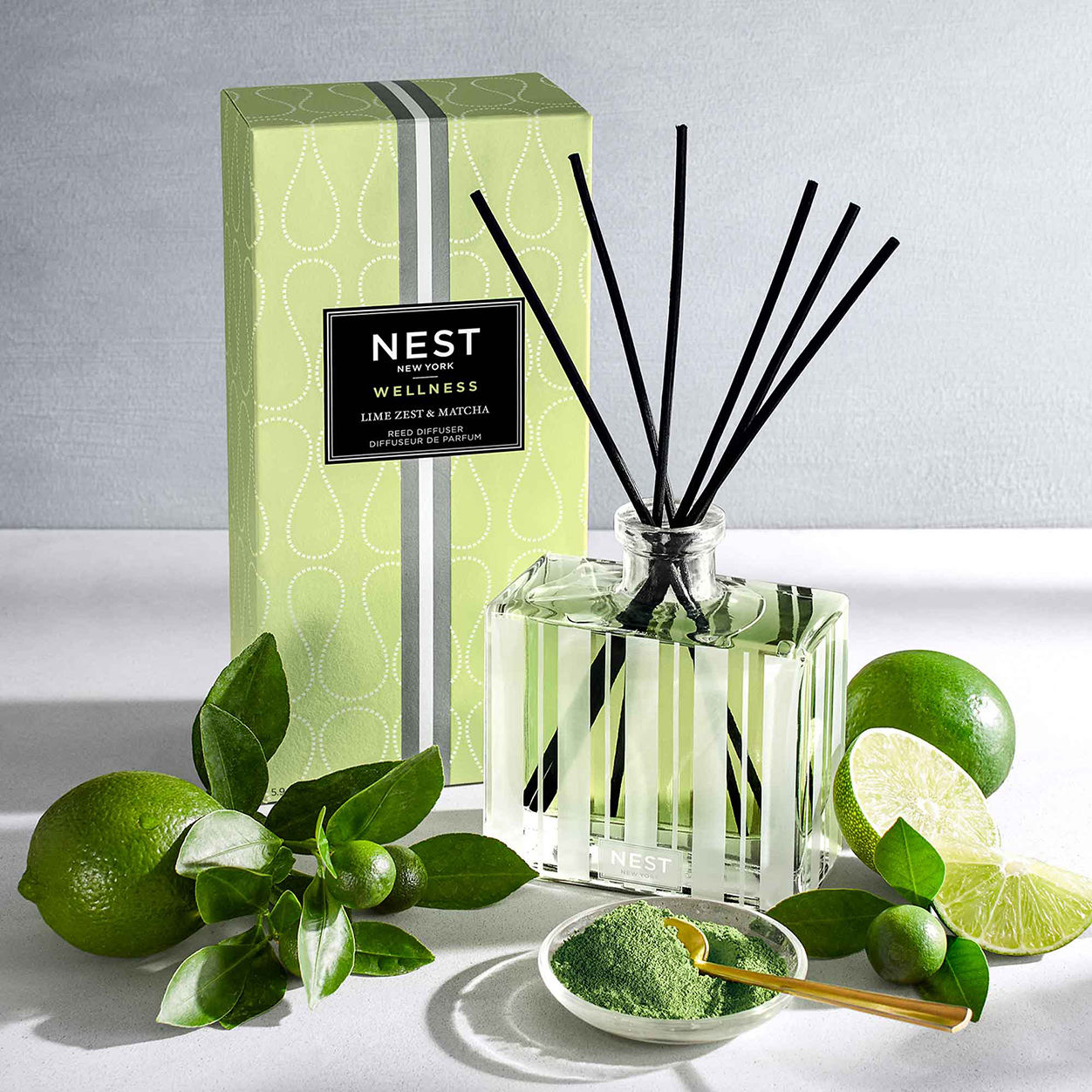 Lifestyle image of Nest Lime Zest and Matcha Reed Diffuser