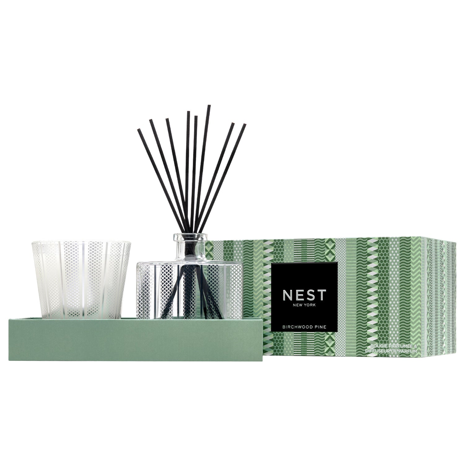 Image of an open Nest Birchwood Pine Classic Candle & Diffuser Set (Limited Edition)