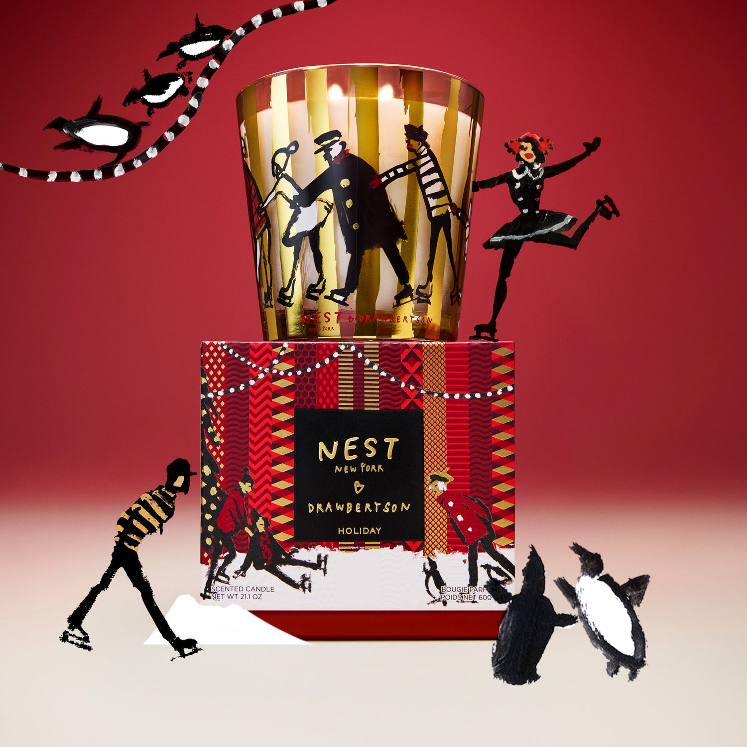 Lifestyle image of Nest Nest New York x Drawbertson Holiday 3-Wick Candle (Limited Edition)