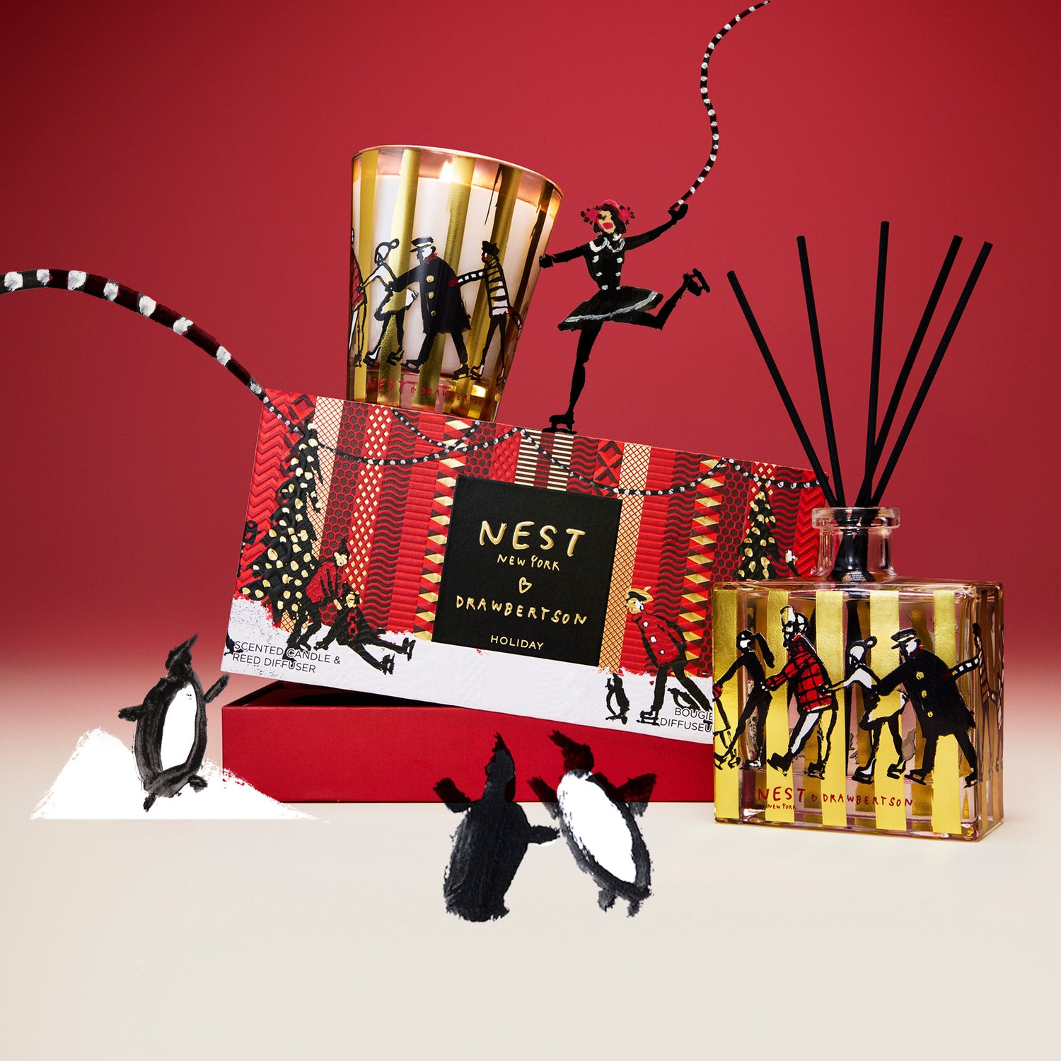 Lifestyle image of Nest Nest New York x Drawbertson Holiday Classic Candle & Reed Diffuser Set (Limited Edition)