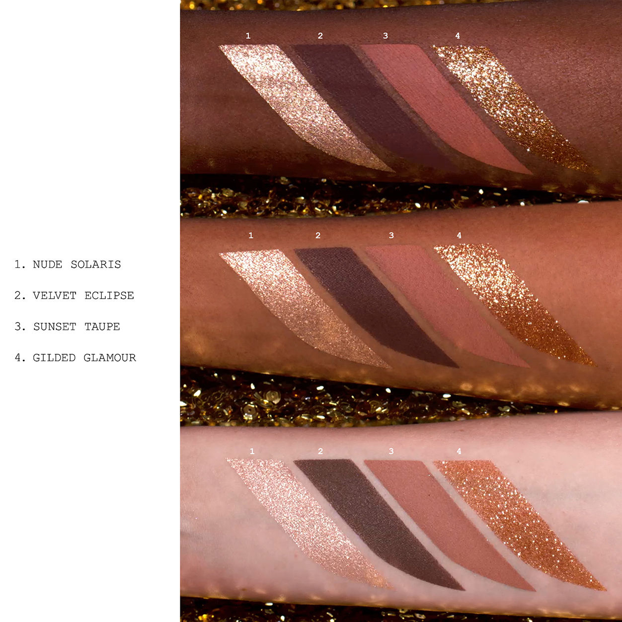 An arm swatch of Pat McGrath Labs Divine Bronze Luxe Quad: Venusian Sunrise