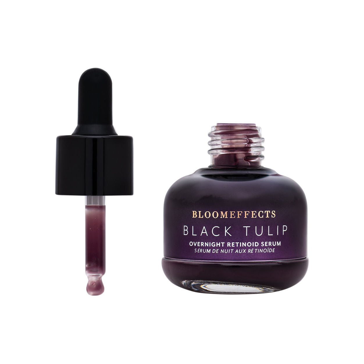 Image of an open Bloomeffects Black Tulip Overnight Retinoid Serum