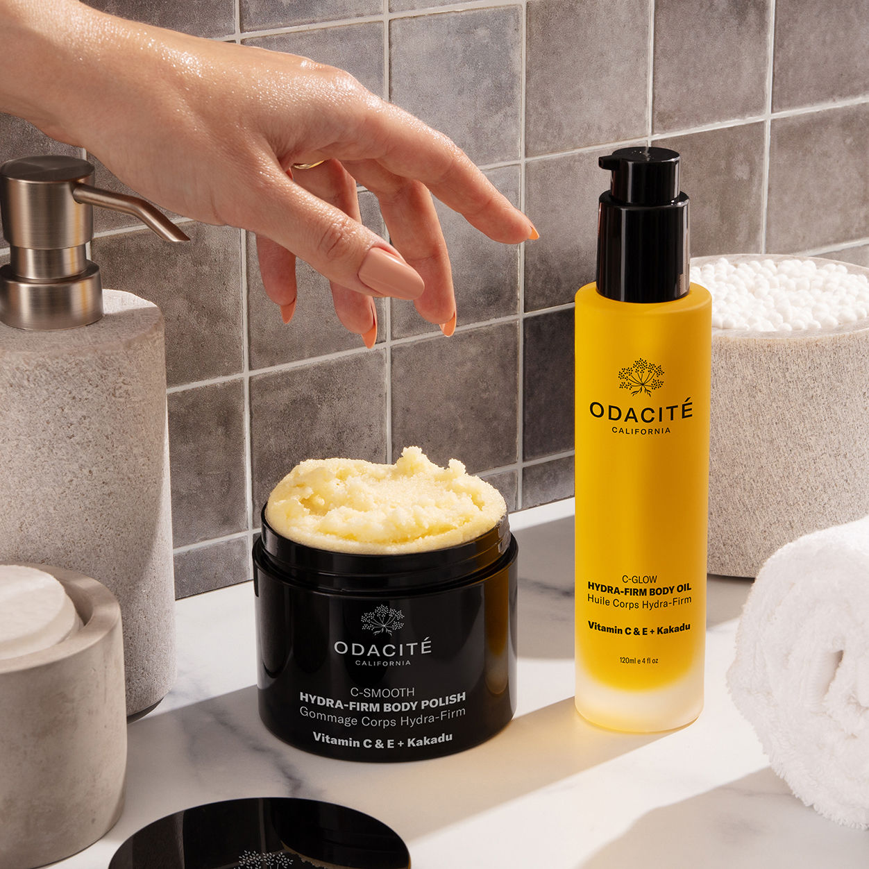 Lifestyle image of Odacité C-Smooth Hydra-Firm Body Polish