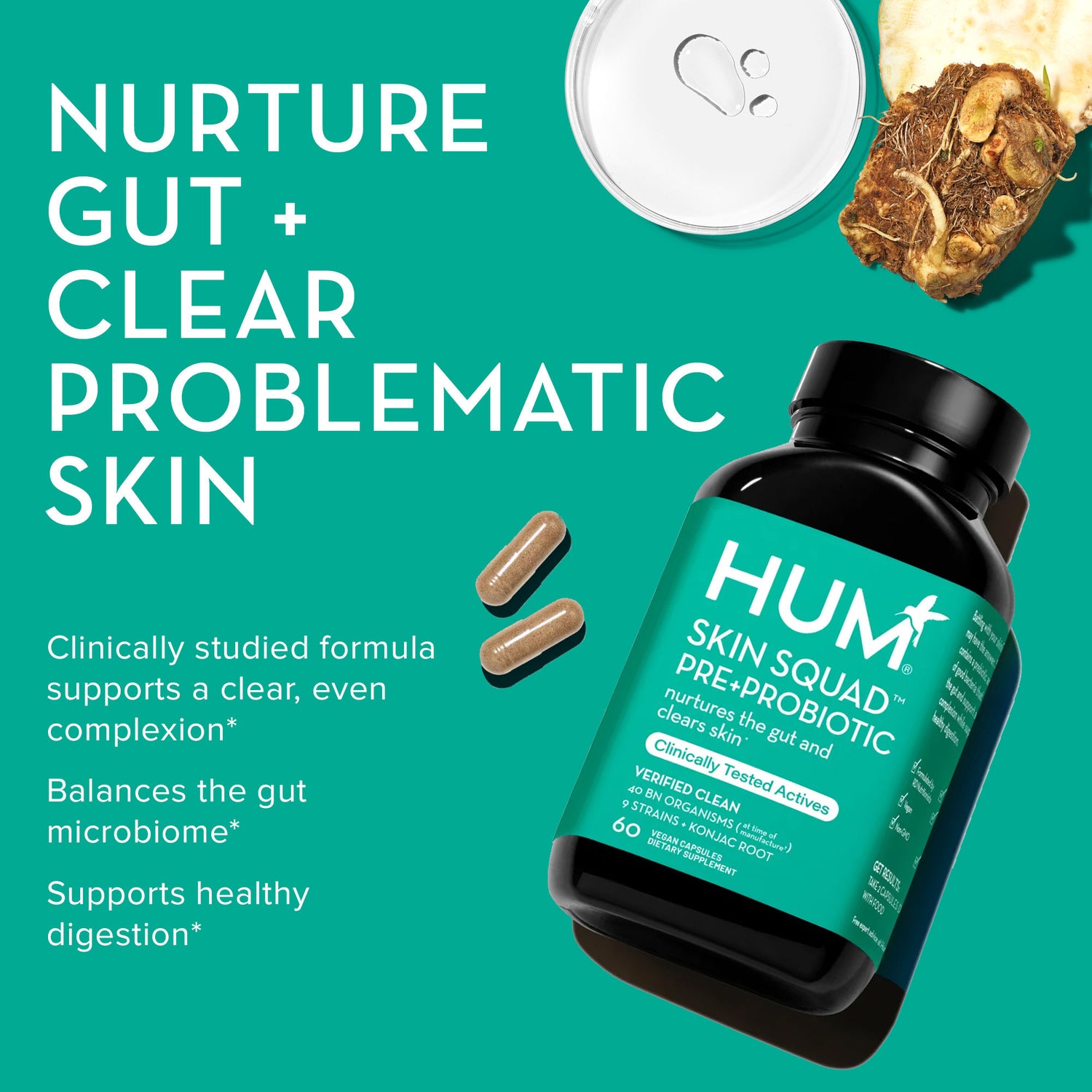 Information related to Hum Skin Squad Pre+Probiotic Clear Skin Supplement