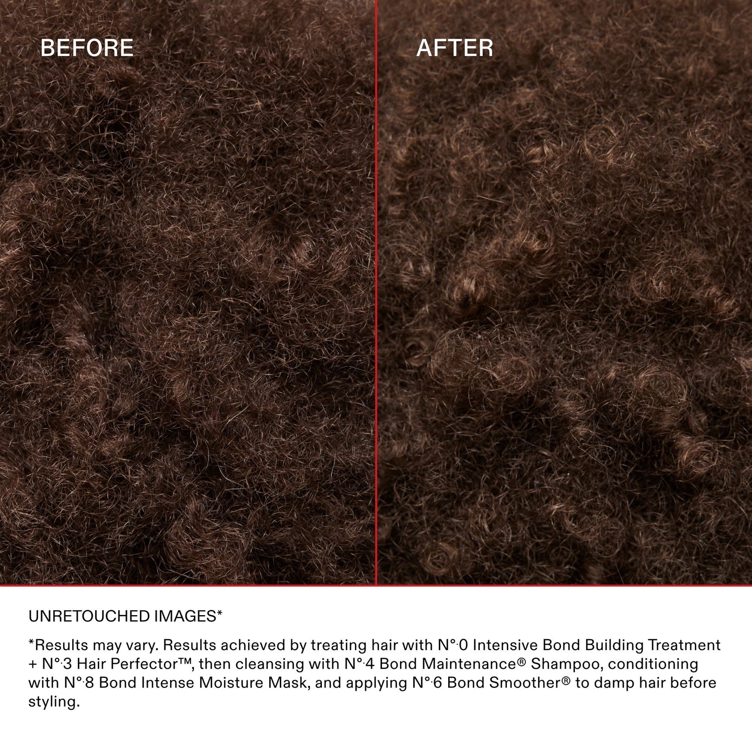 Before and after results of using Olaplex No. 0 Intensive Bond Building Hair Treatment for Deep Repair & Strengthening