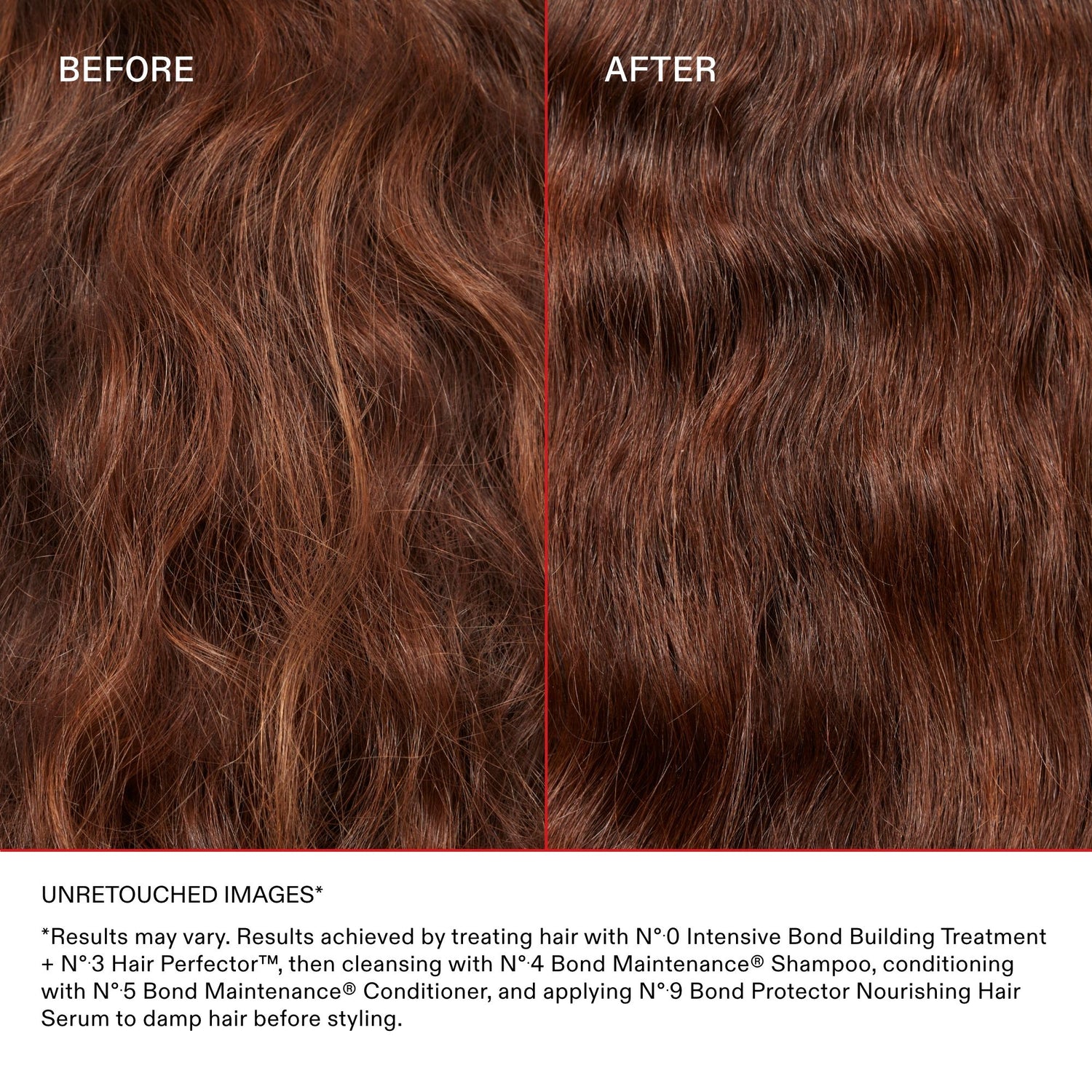 Before and after results of using Olaplex No. 0 Intensive Bond Building Hair Treatment for Deep Repair & Strengthening