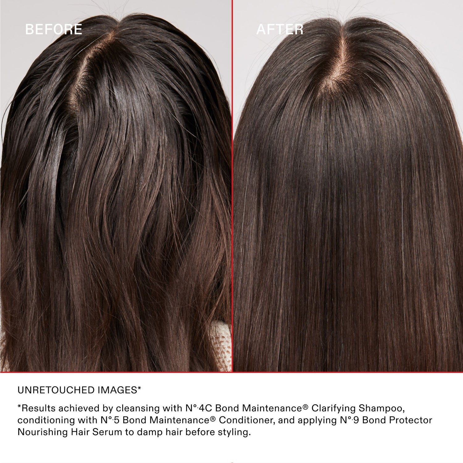 Before and after results of using Olaplex No.4C Bond Maintenance Clarifying Shampoo