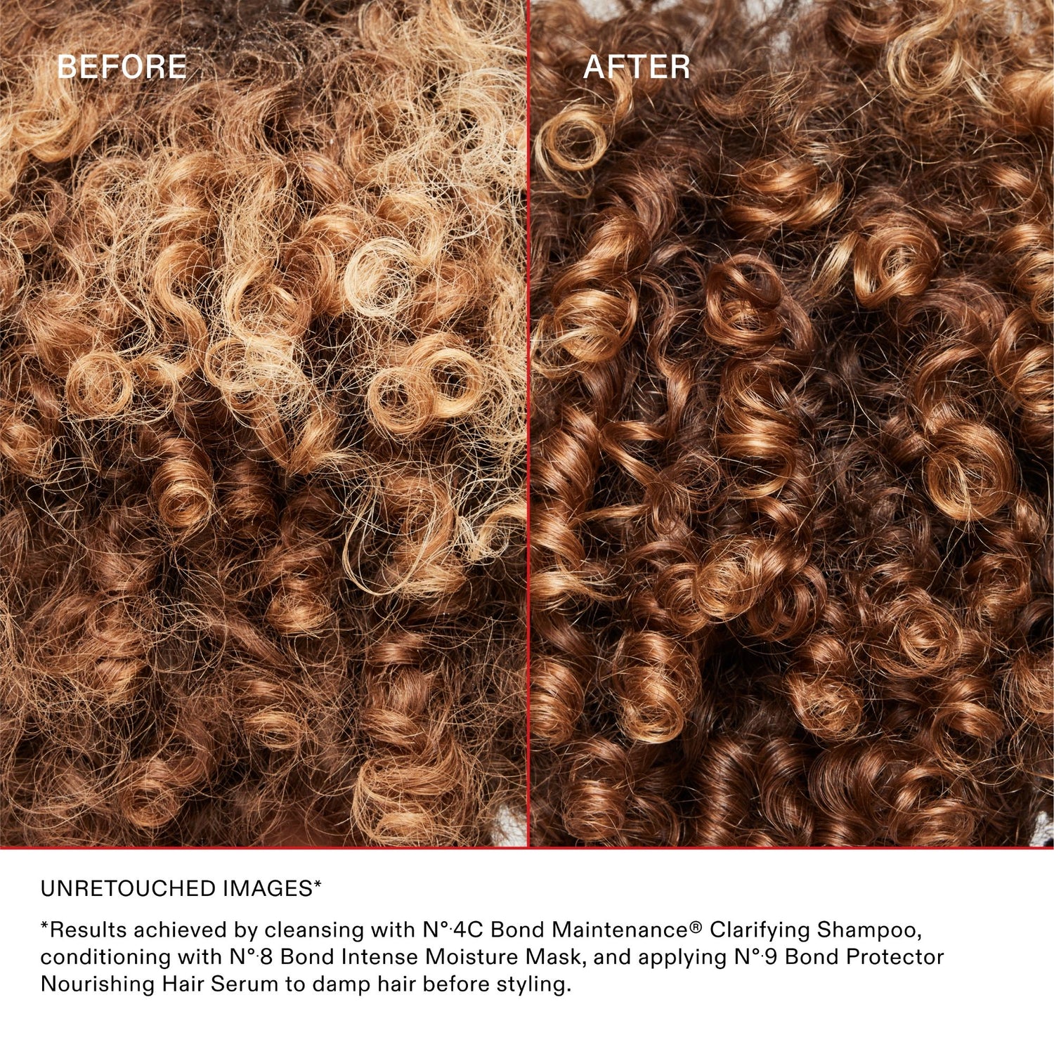 Before and after results of using Olaplex No.4C Bond Maintenance Clarifying Shampoo