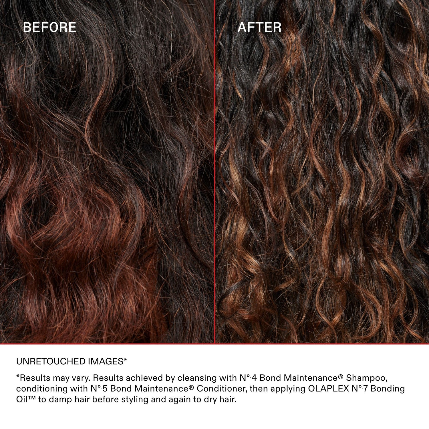Before and after results of using Olaplex No. 7 Bonding Oil