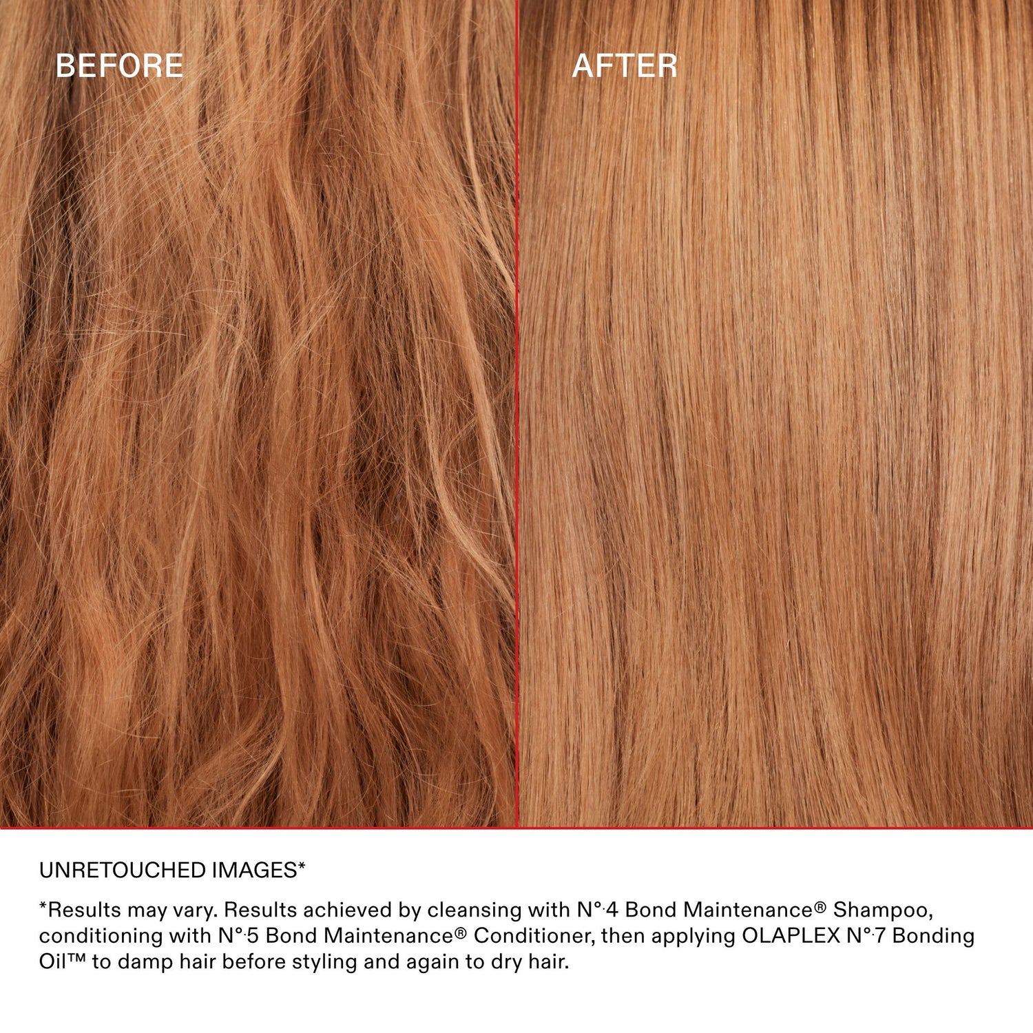 Before and after results of using Olaplex No. 7 Bonding Oil