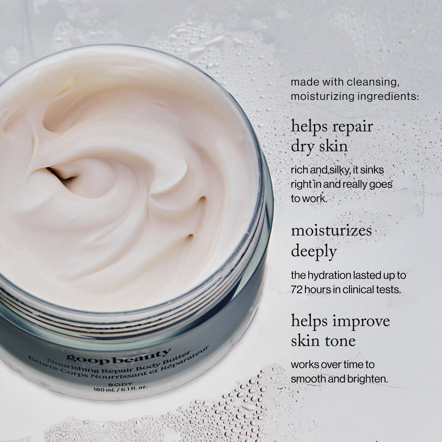 Image of an open Goop Nourishing Repair Body Butter
