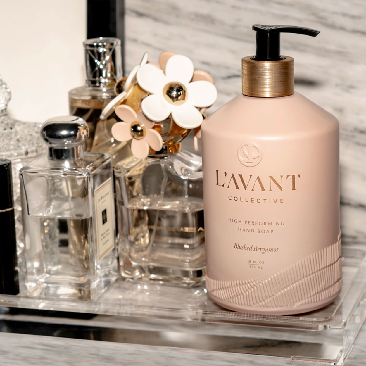 Lifestyle image of L’Avant Collective High Performing Hand Soap Blushed Bergamot