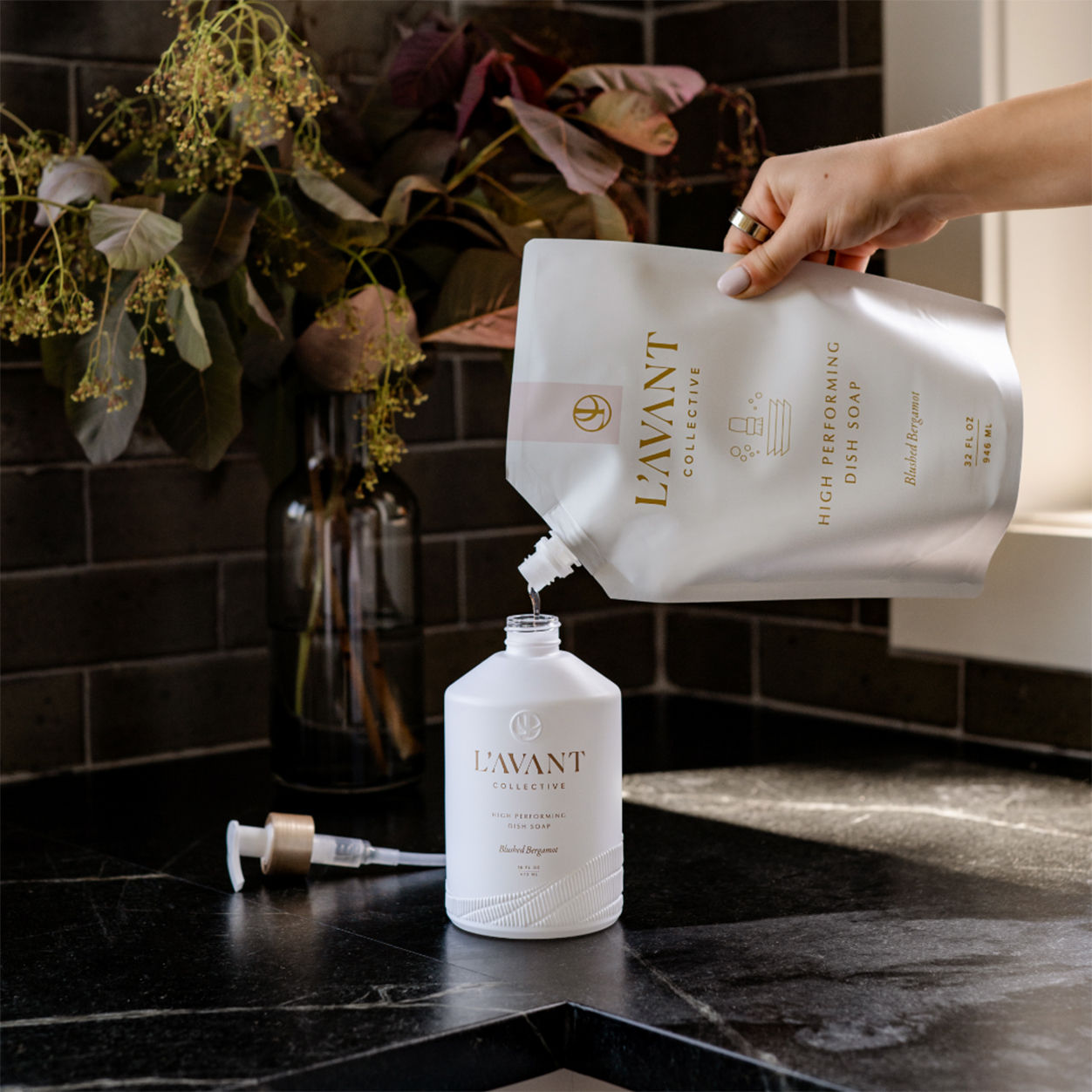 Lifestyle image of L’Avant Collective High Performing Dish Soap Refill Blushed Bergamot