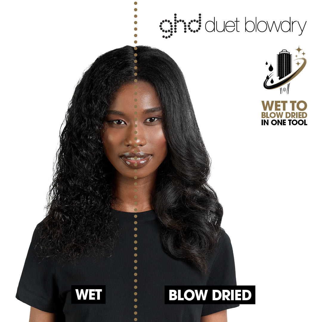 Before and after results of using GHD Duet Blowdry Brush
