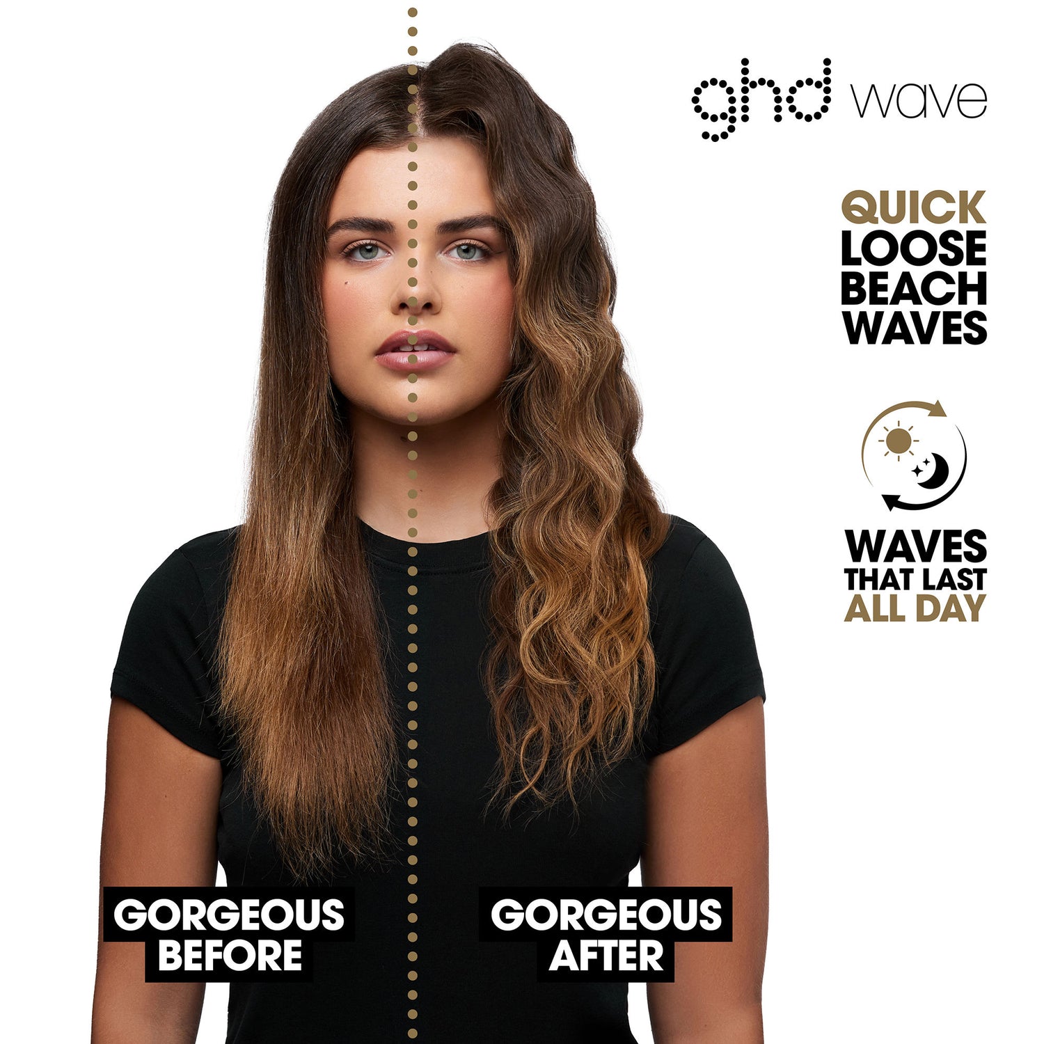 Before and after results of using GHD Wave Triple Barrel Waver