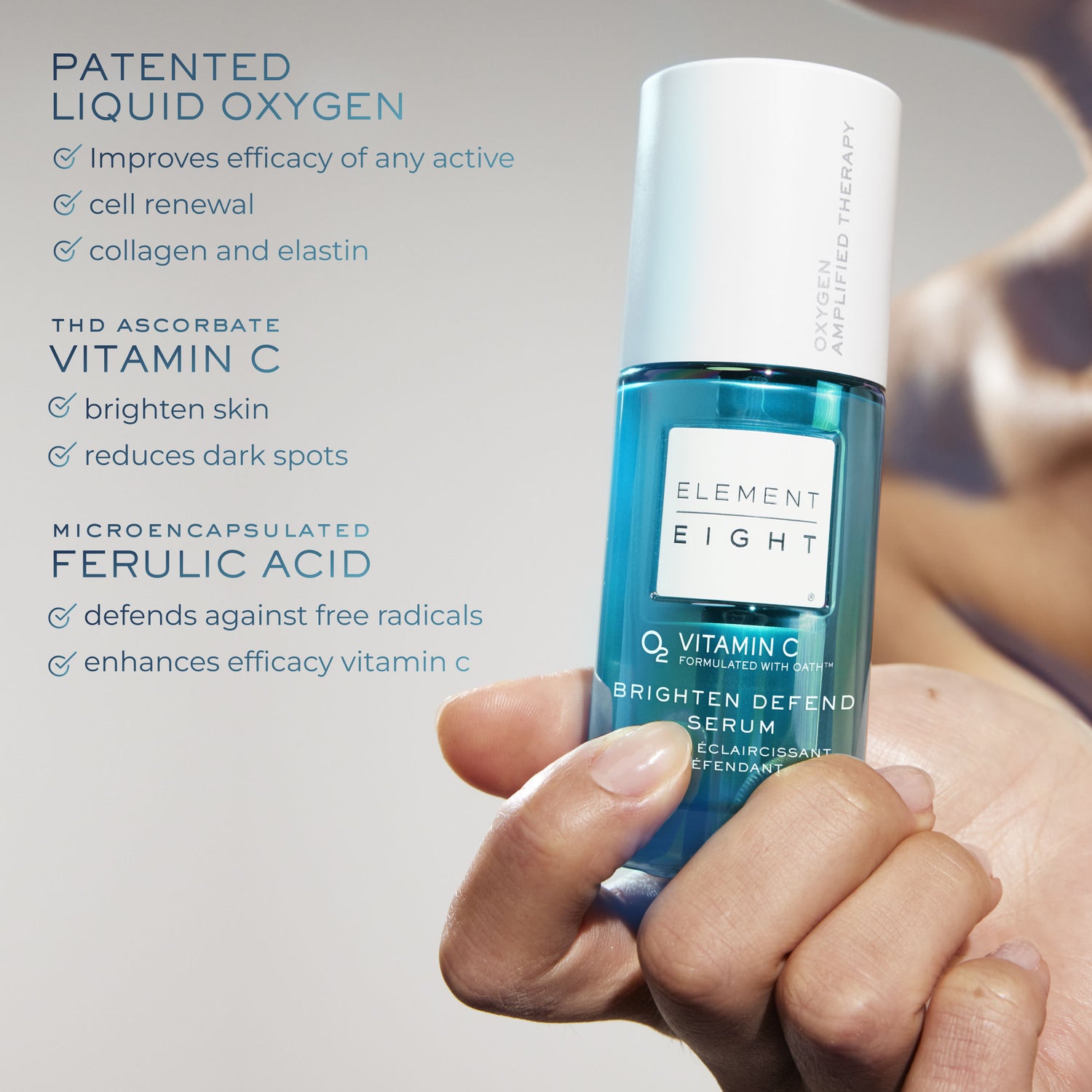 Lifestyle image of Element Eight O2 Vitamin C Brighten Defend Serum