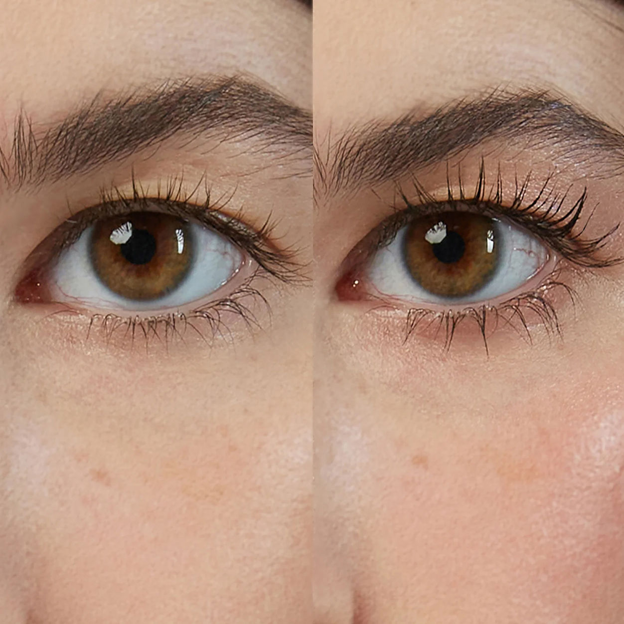 Before and after results of using Ogee Beyond Clean Volumizing Mascara