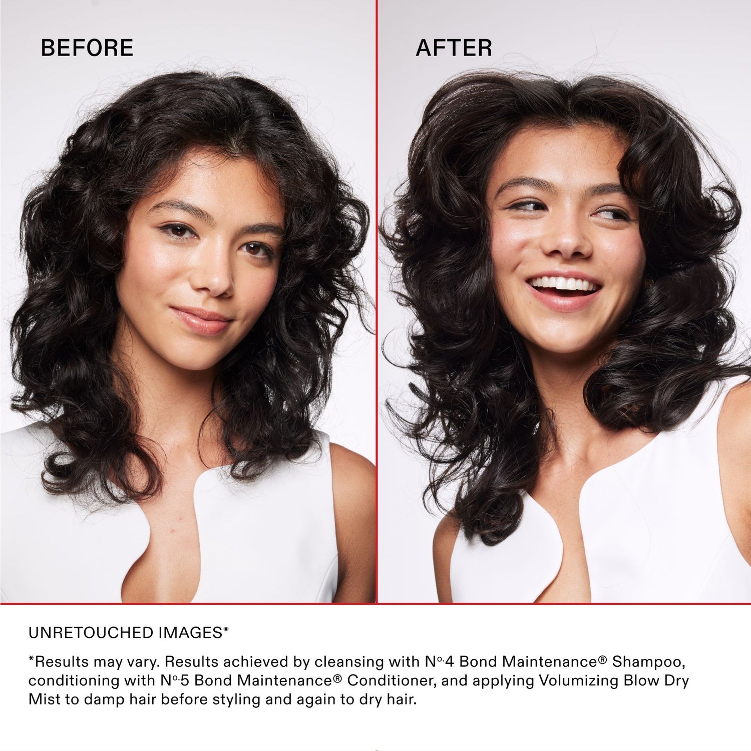 Before and after results of using Olaplex Volumizing Hair Heat Protective Weightless Blowout Mist