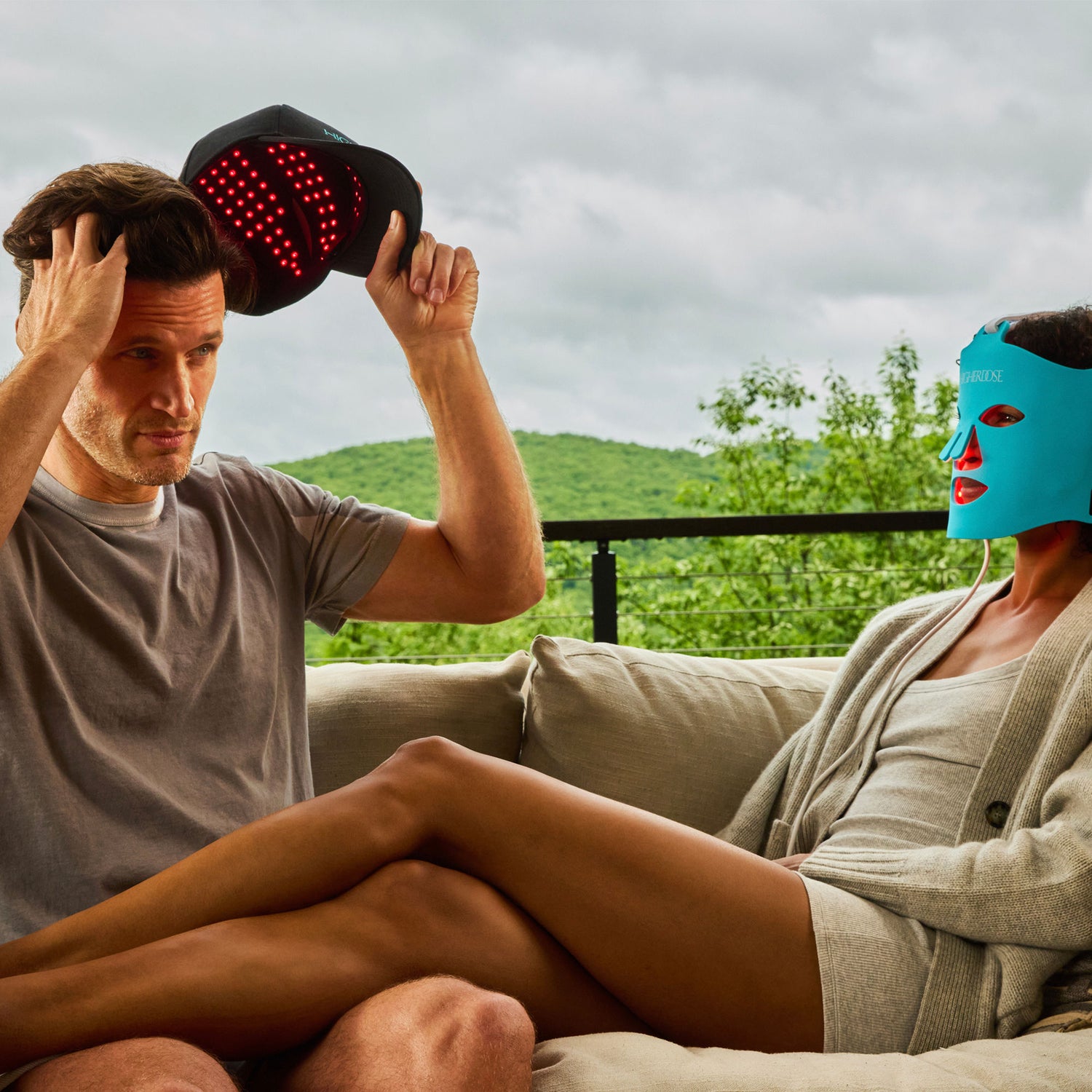 Lifestyle image of HigherDose Red Light Hat