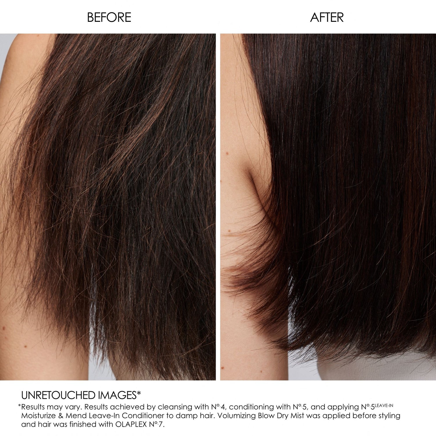 Before and after results of using Olaplex No.5L Moisturize & Mend Leave-In Conditioner