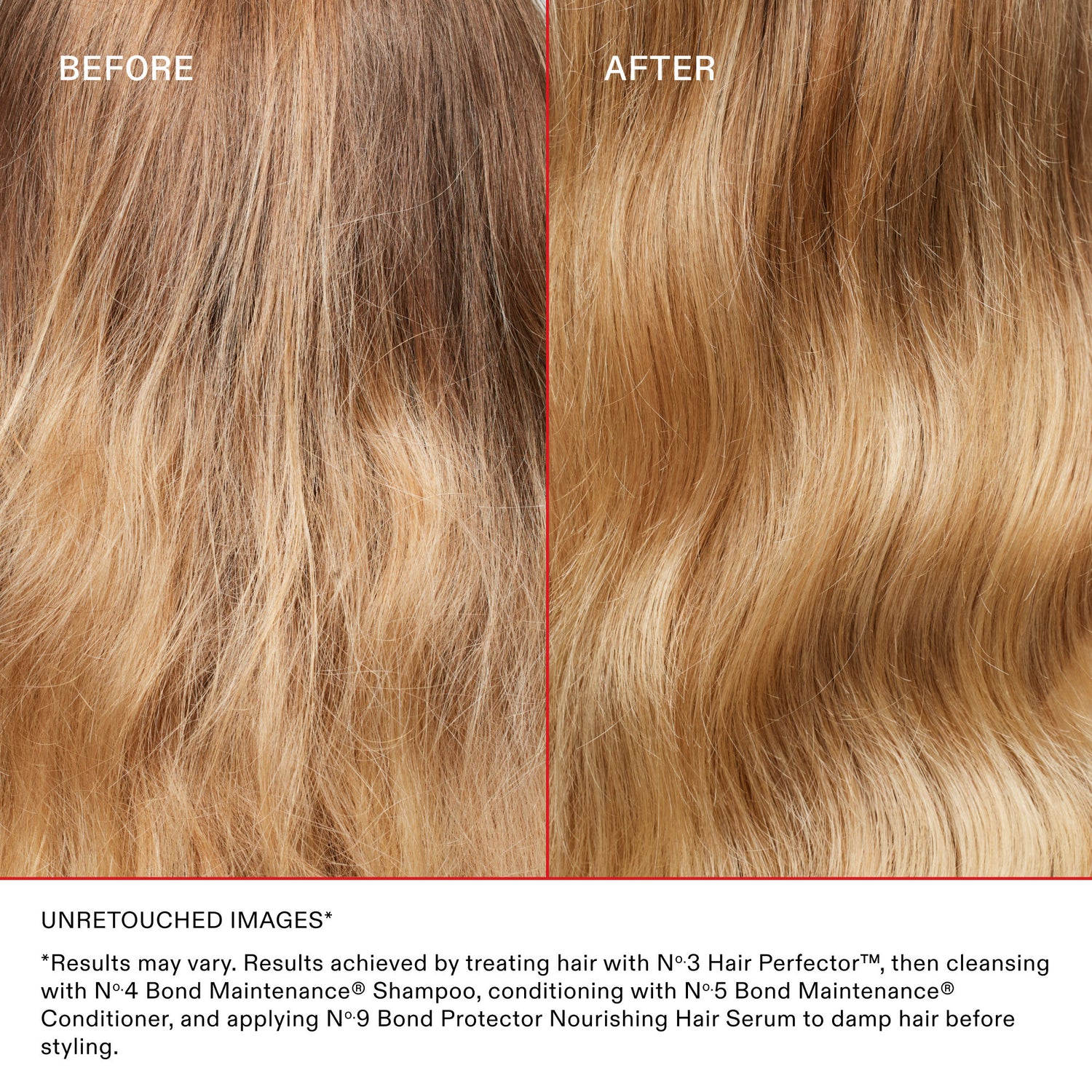 Before and after results of using Olaplex The Full-On Shine Hair Routine Value Set (Limited Edition)