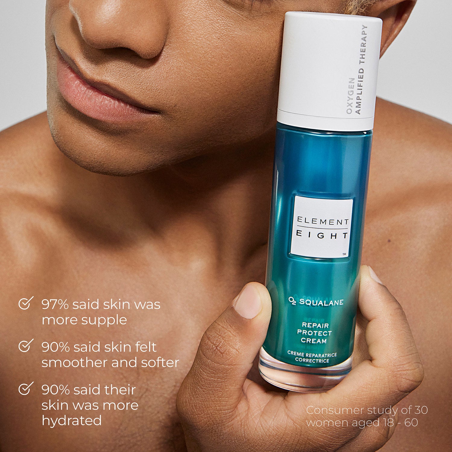 Model image of Element Eight O2 Squalane Repair Protect Moisturizer for Redness and Post-Procedure Skin Repair