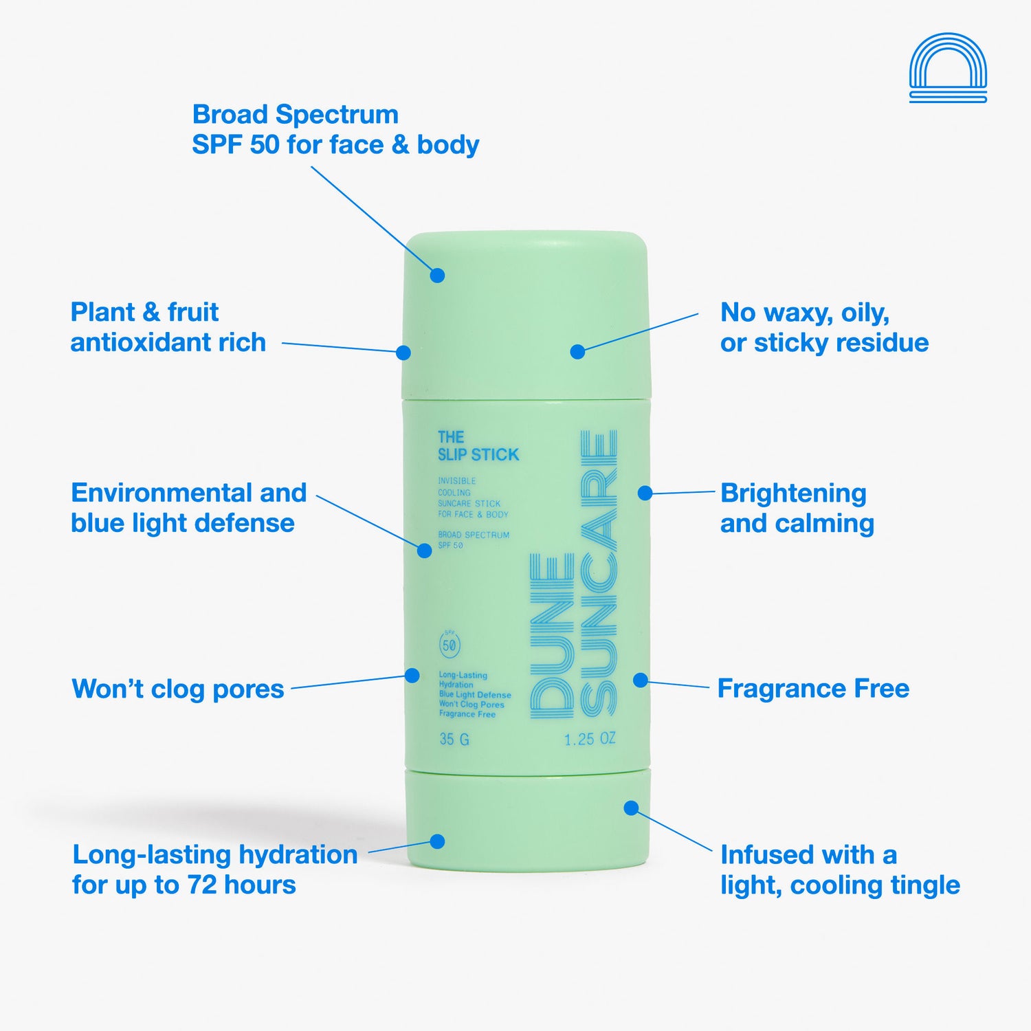 Image of an open Dune The Slip Stick SPF 50