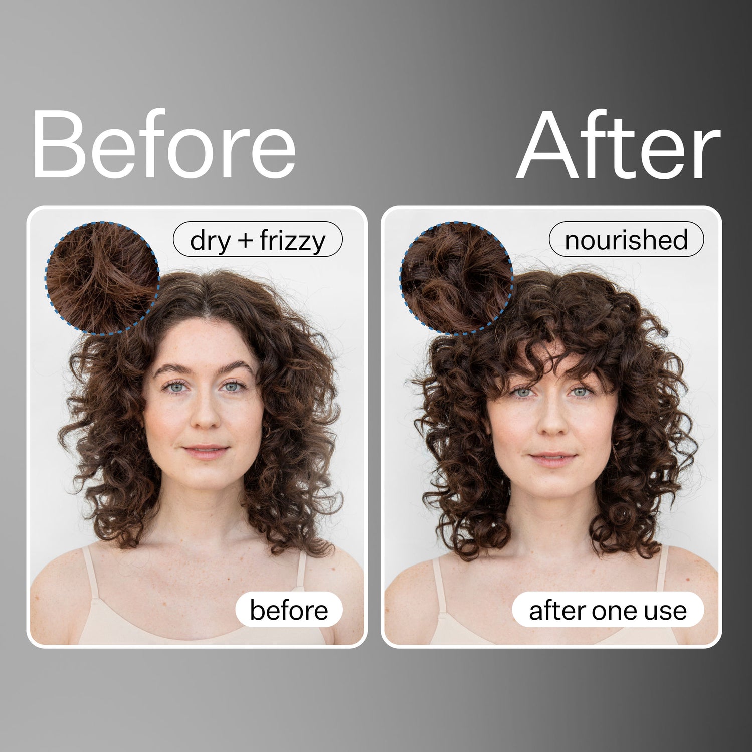 Before and after results of using Act+Acre Cold Processed Curl Cleanse Shampoo