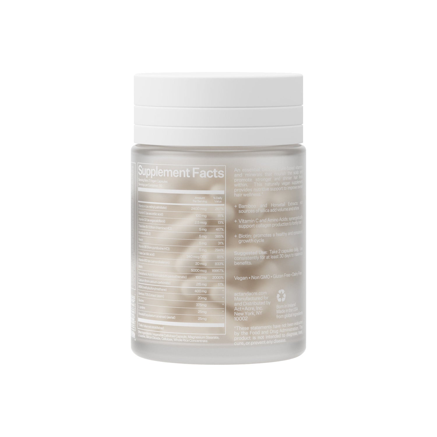 Back image of Act+Acre Cold Processed Plant Based Hair Capsules
