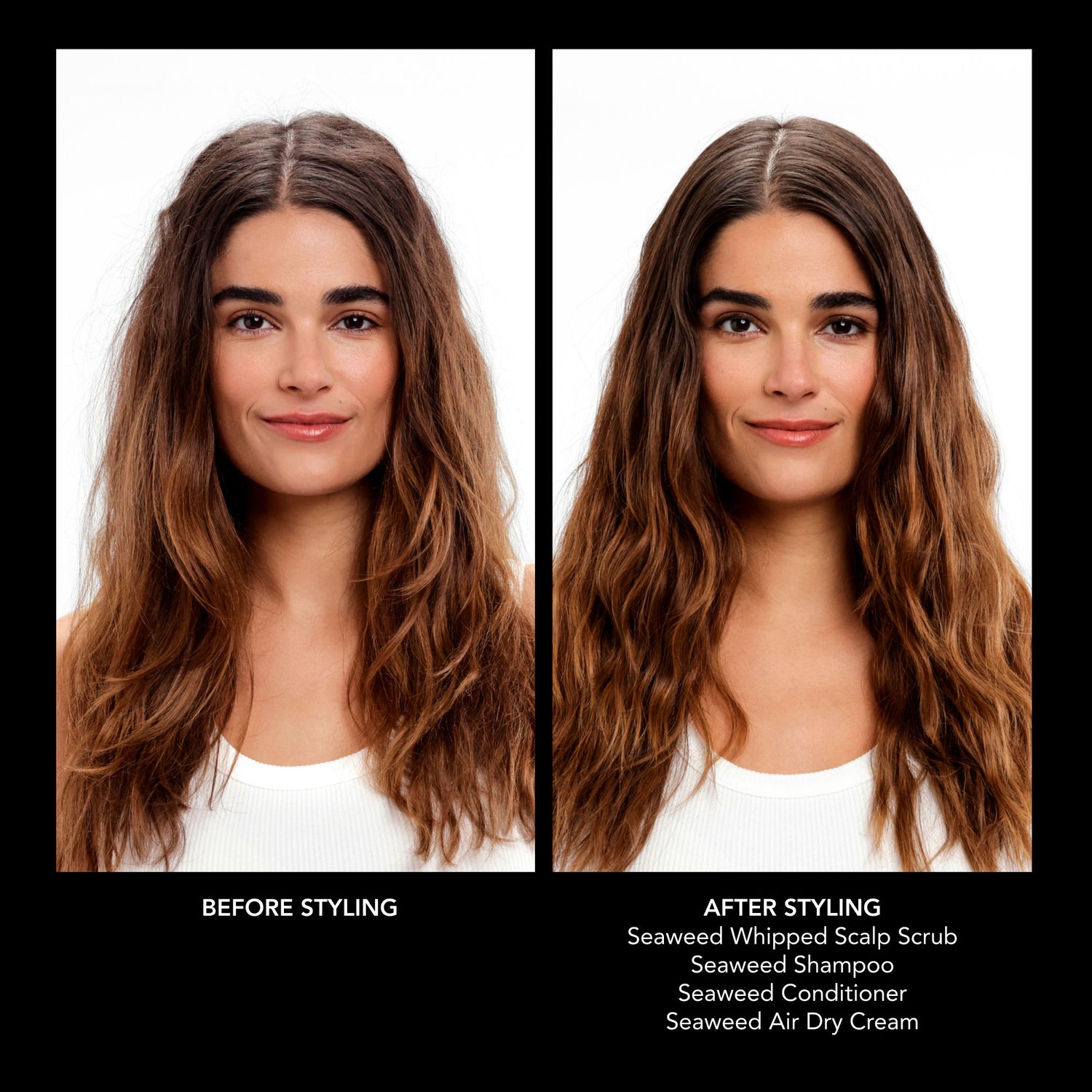 Before and after results of using Bumble and Bumble Seaweed Conditioner