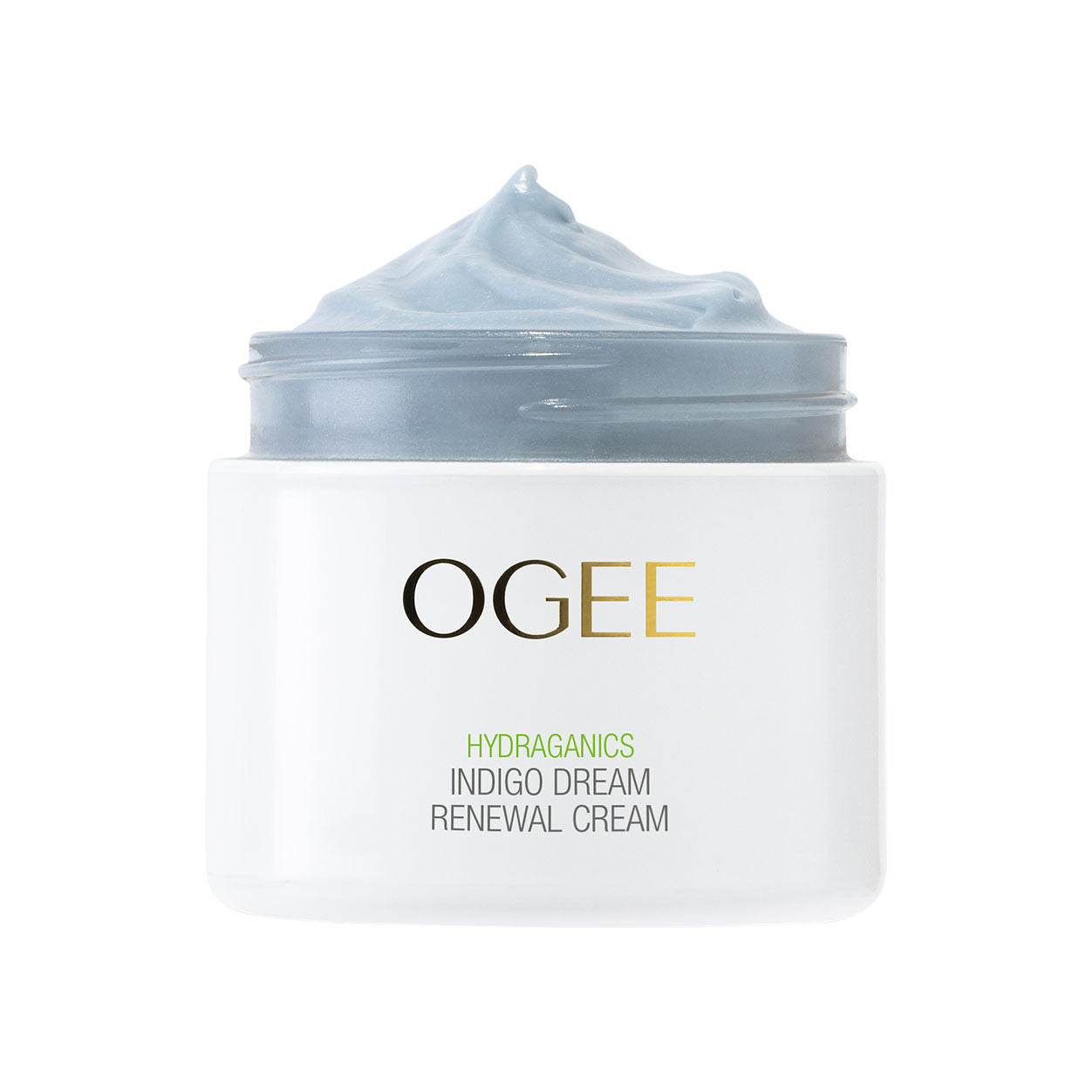 Image of an open Ogee Indigo Dream Renewal Cream