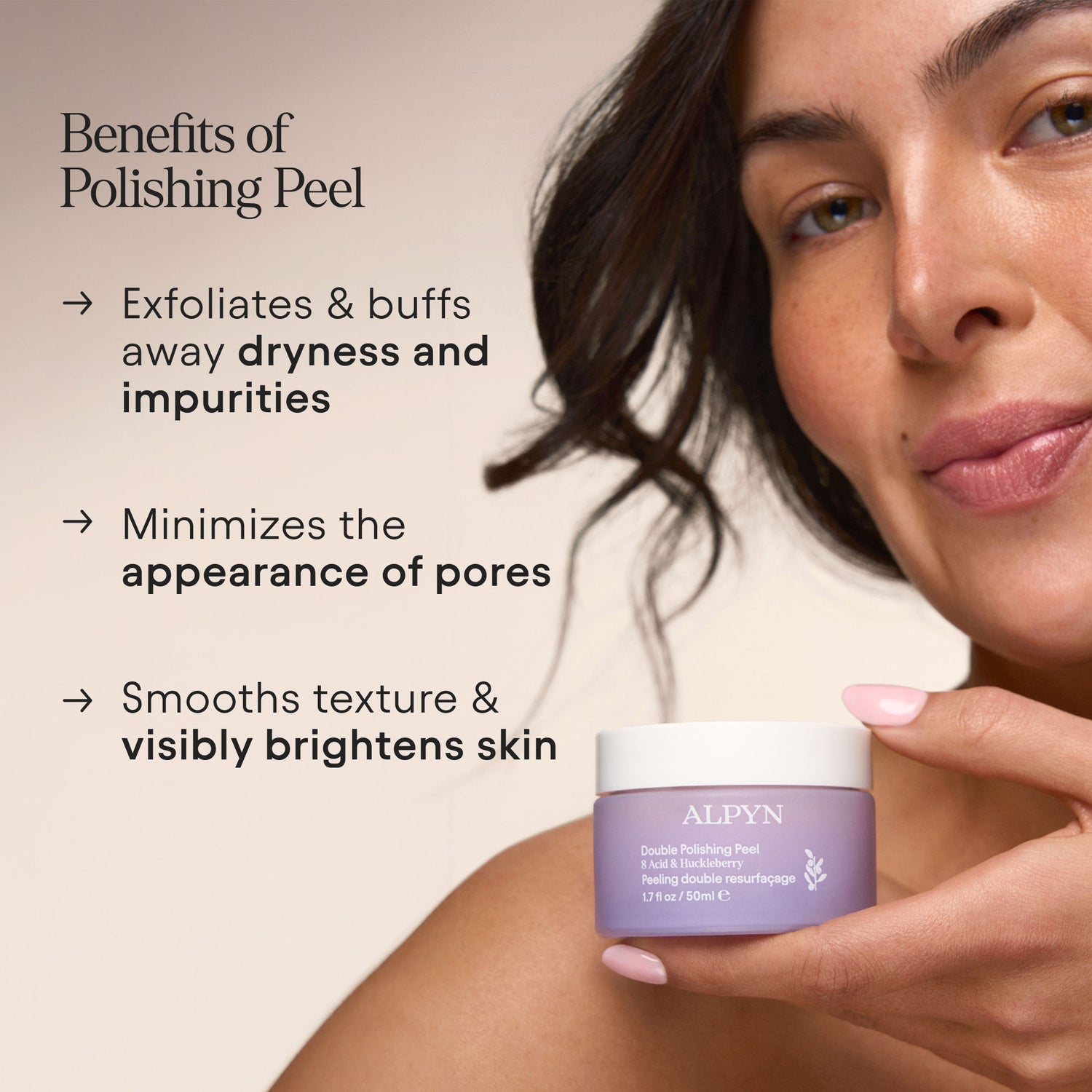 Model image of Alpyn Beauty Polishing Peel and Brightening Face Mask with 8 Acids and Huckleberry
