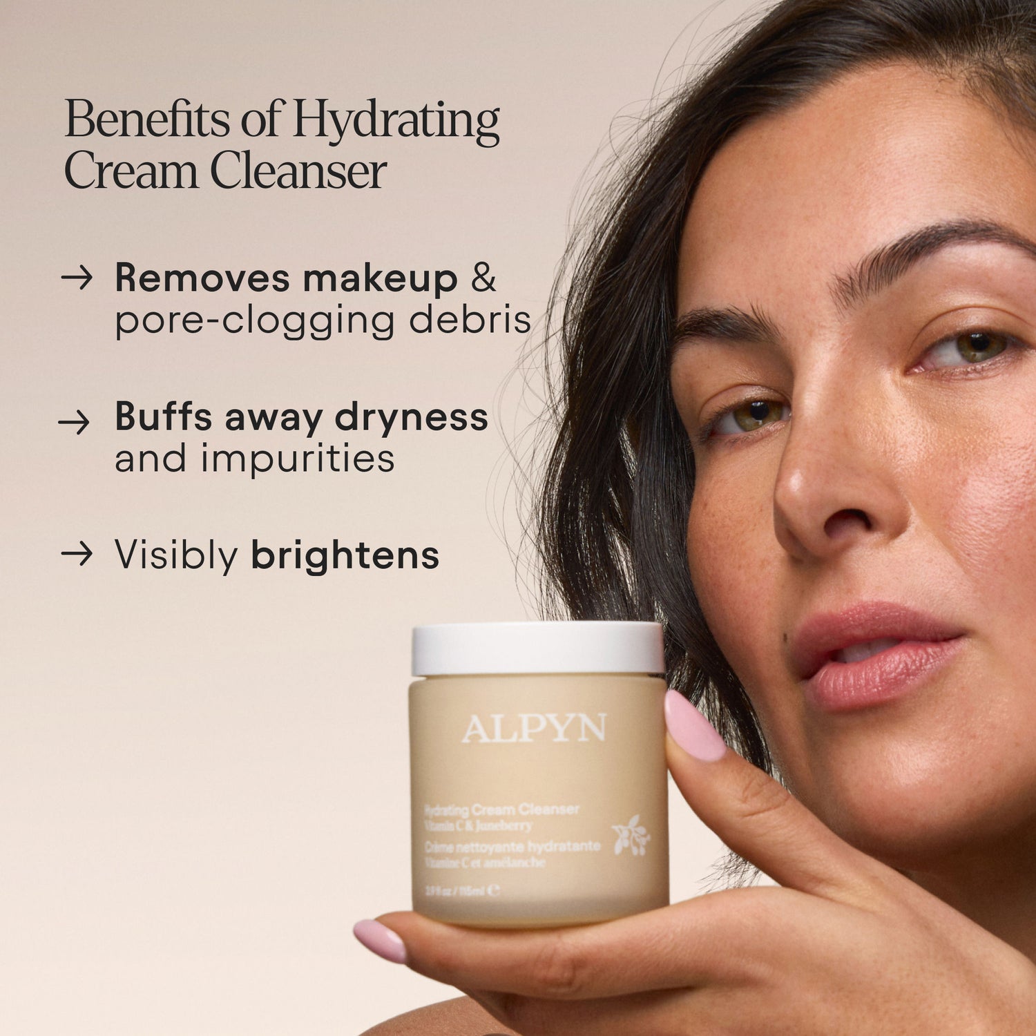 Model image of Alpyn Beauty Hydrating Cold Cream Cleanser with Vitamin C and Juneberry