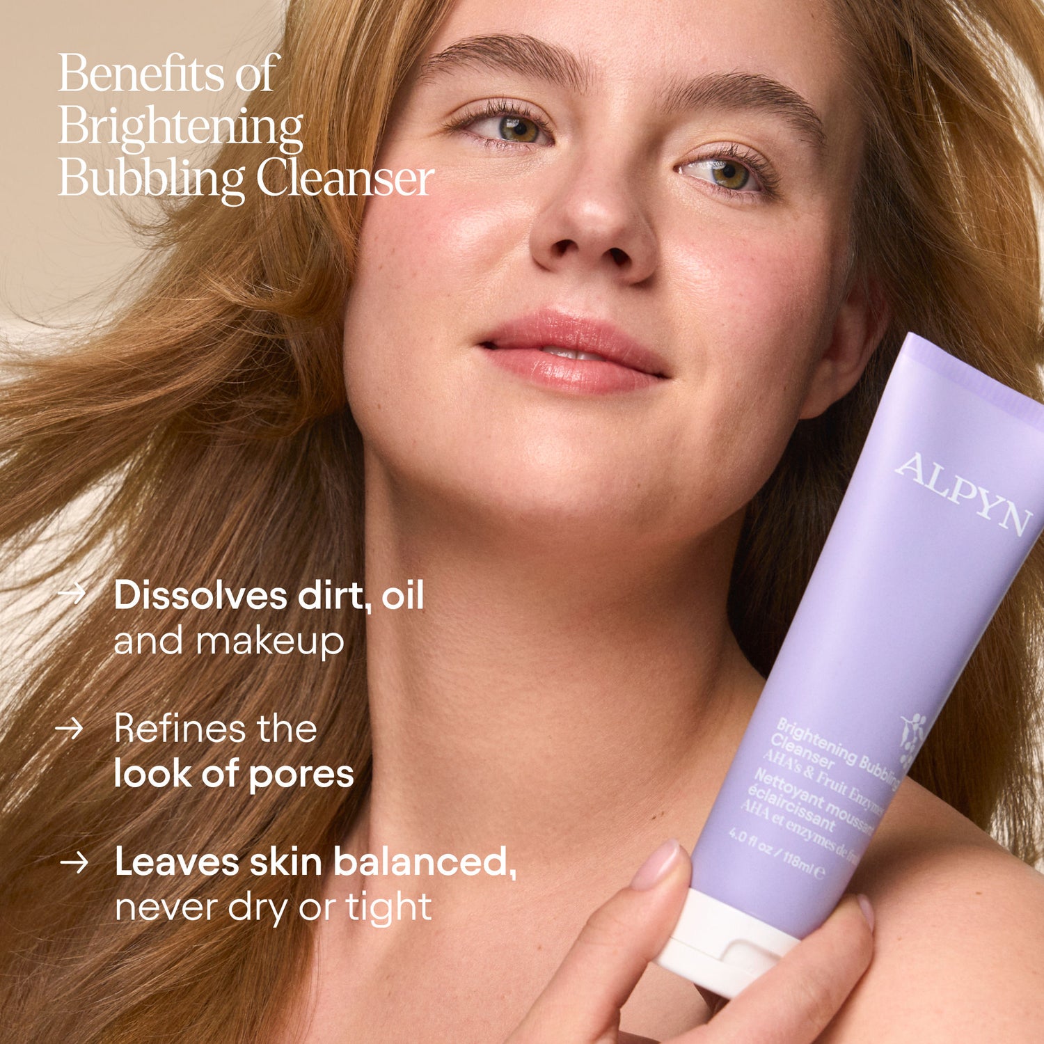 Model image of Alpyn Beauty AHA Brightening Bubbling Cleanser