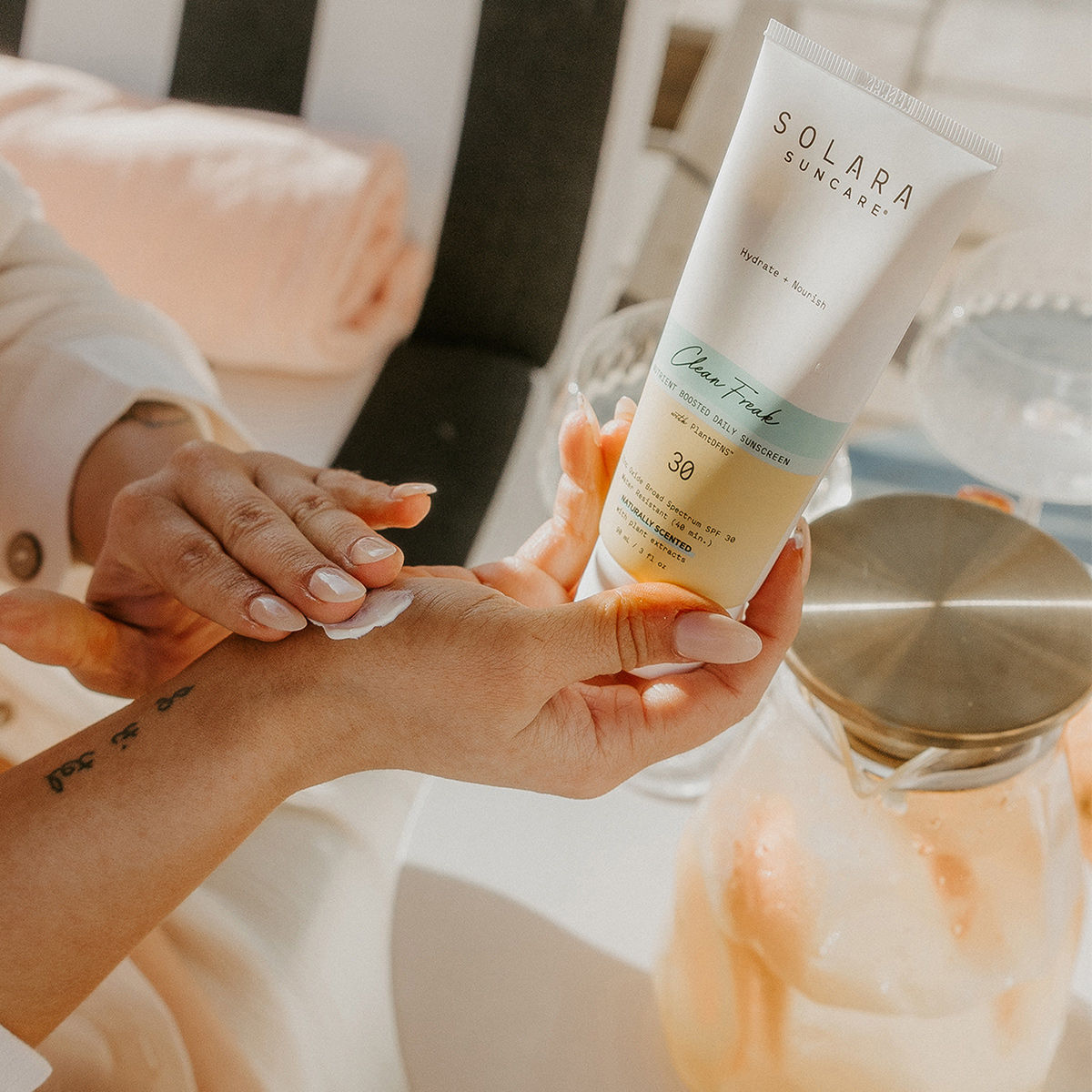 Model image of Solara Suncare Clean Freak Active Wear Body Sunscreen Moisturizer SPF 30