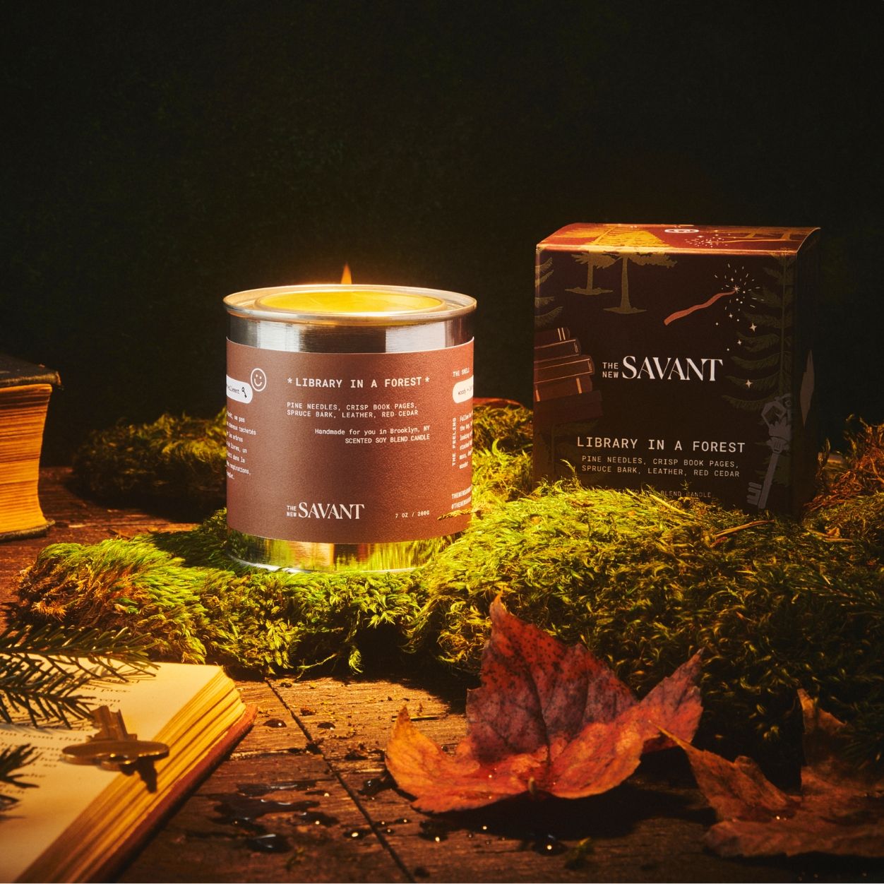 Lifestyle image of The New Savant Library in a Forest Candle