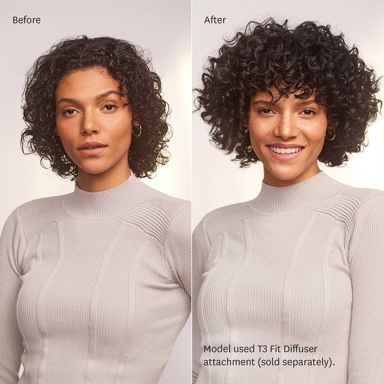 Before and after results of using T3 Fit Compact Hair Dryer
