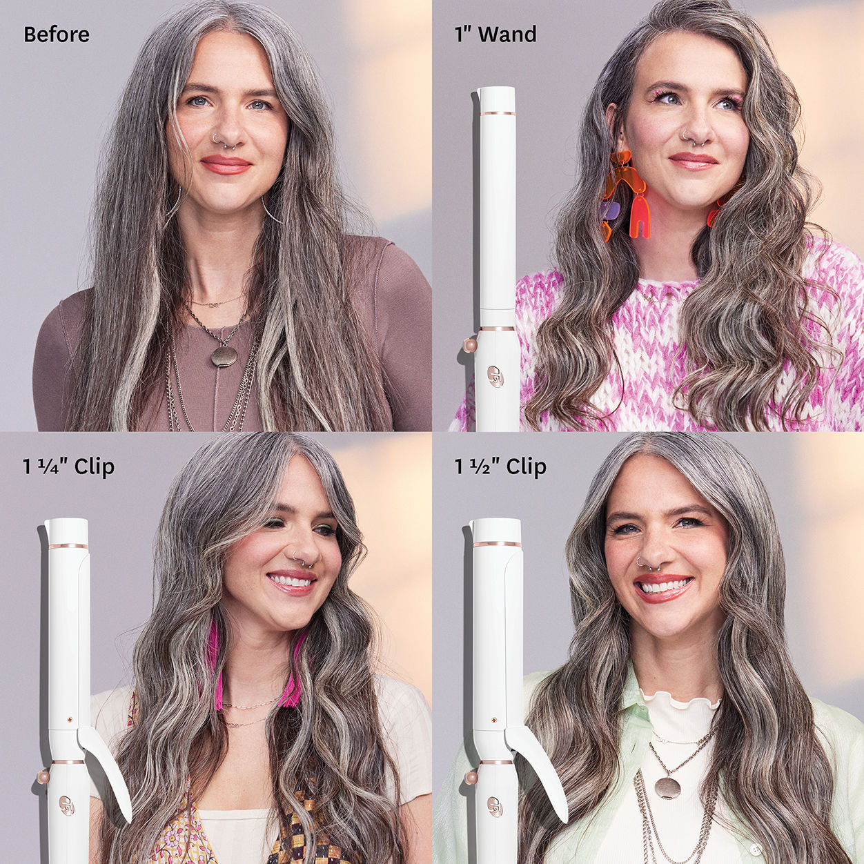 Before and after results of using T3 Switch Kit Wave Trio Styling Iron with Three Interchangeable Barrels