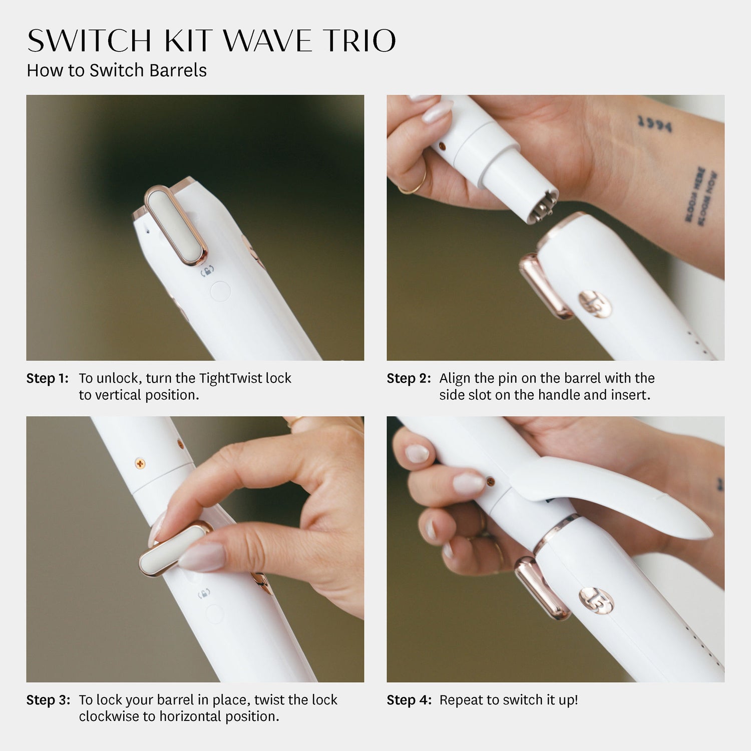Image of an open T3 Switch Kit Wave Trio Styling Iron with Three Interchangeable Barrels