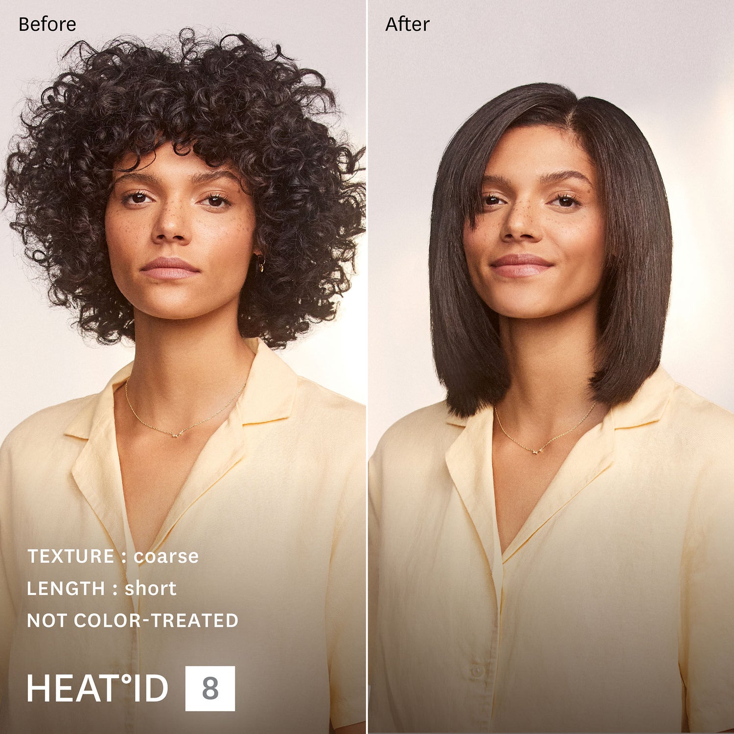 Before and after results of using T3 Smooth ID 1” Smart Flat Iron With Touch Interface