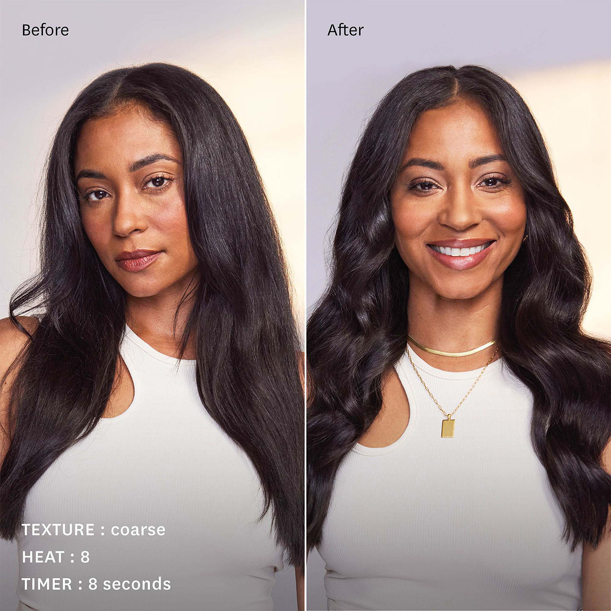 Before and after results of using T3 CurlWrap