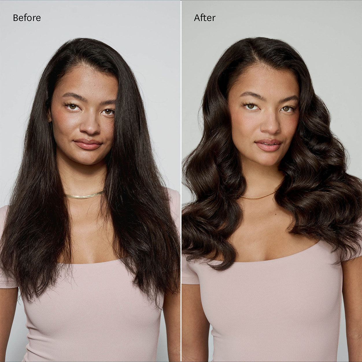 Before and after results of using T3 SinglePass Curl X 1"