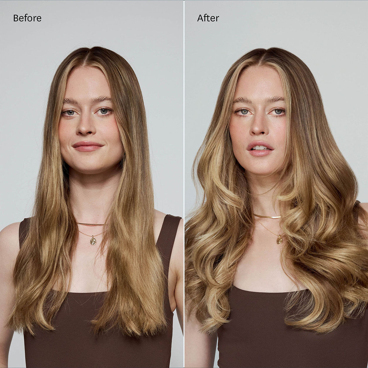 Before and after results of using T3 SinglePass Curl X 1.5"