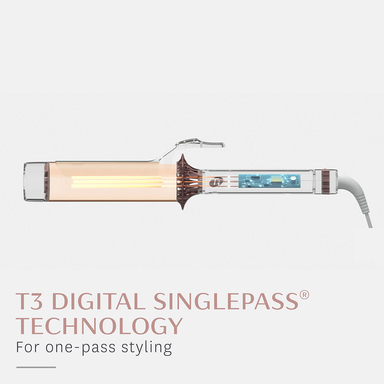 Image of an open T3 BodyWaver 1 ¾” Professional Styling Iron