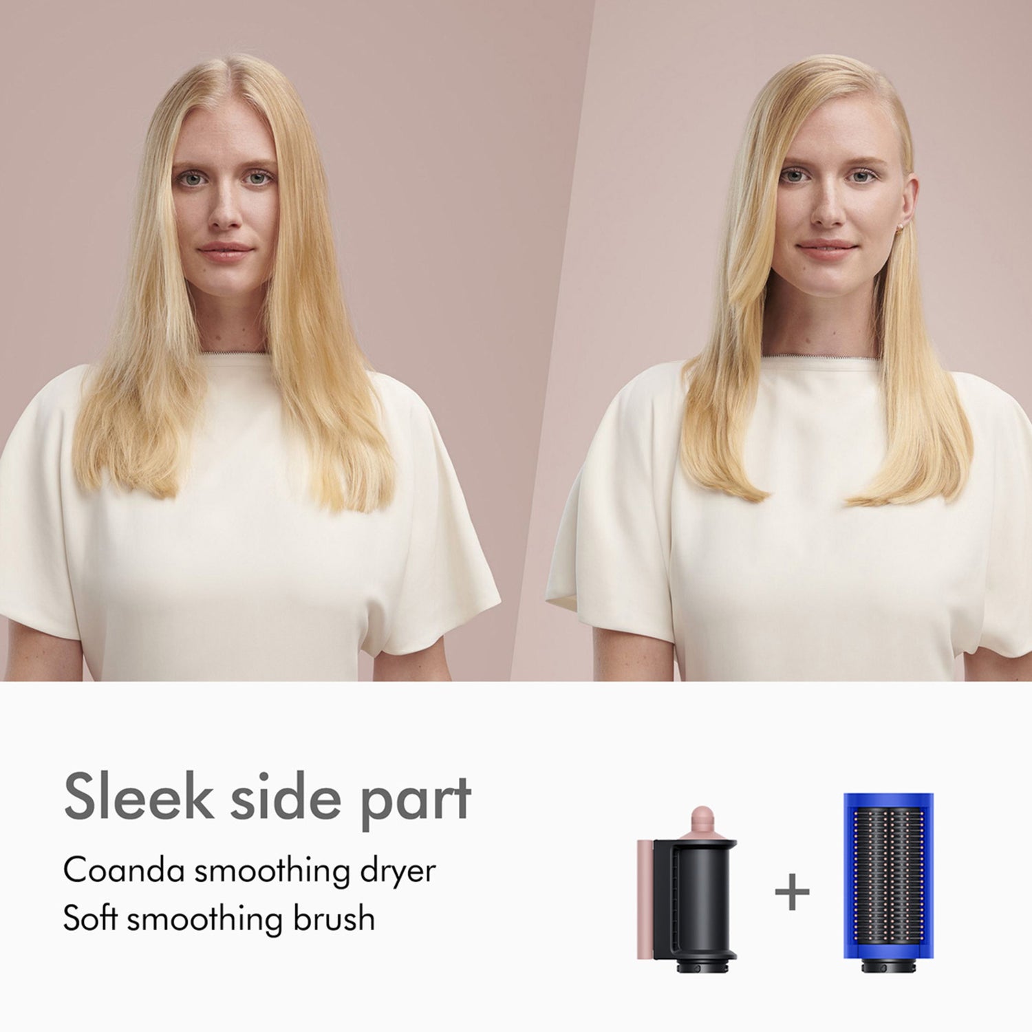 Dyson Airwrap Multi-Styler Complete Long in Blue Blush (Limited Edition) before and after image .