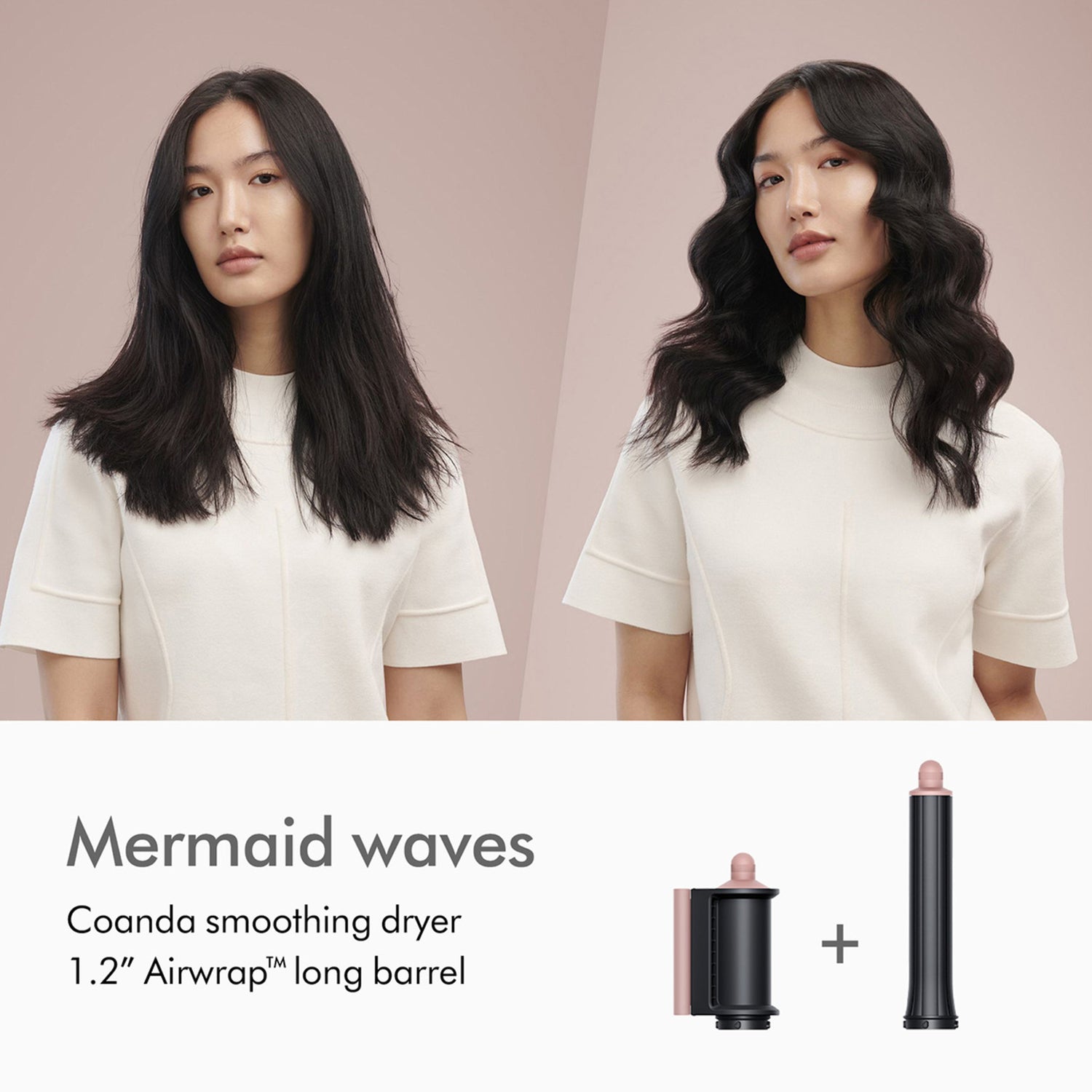 Dyson Airwrap Multi-Styler Complete Long in Blue Blush (Limited Edition) before and after image 2 .