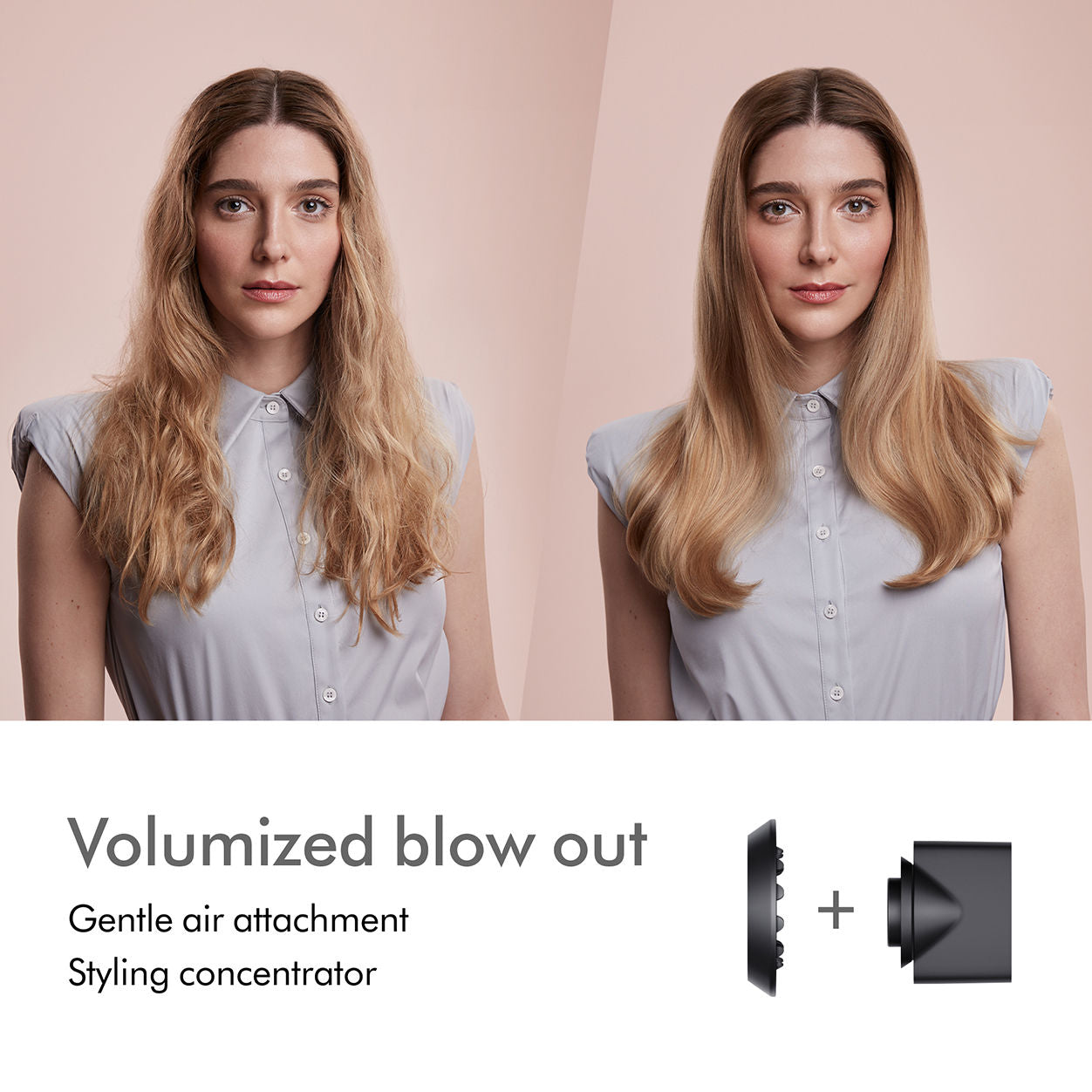 Before and after results of using Dyson Ceramic Pink and Rose Gold Supersonic Hair Dryer (Limited Edition)