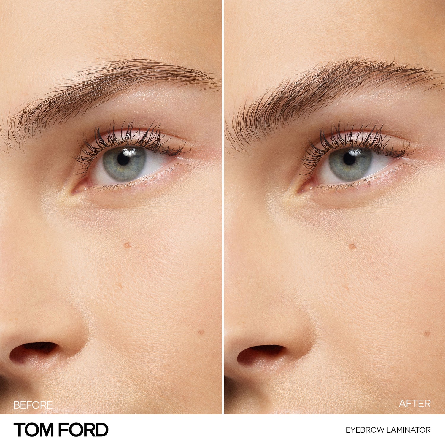 Before and after results of using Tom Ford Eyebrow Laminator