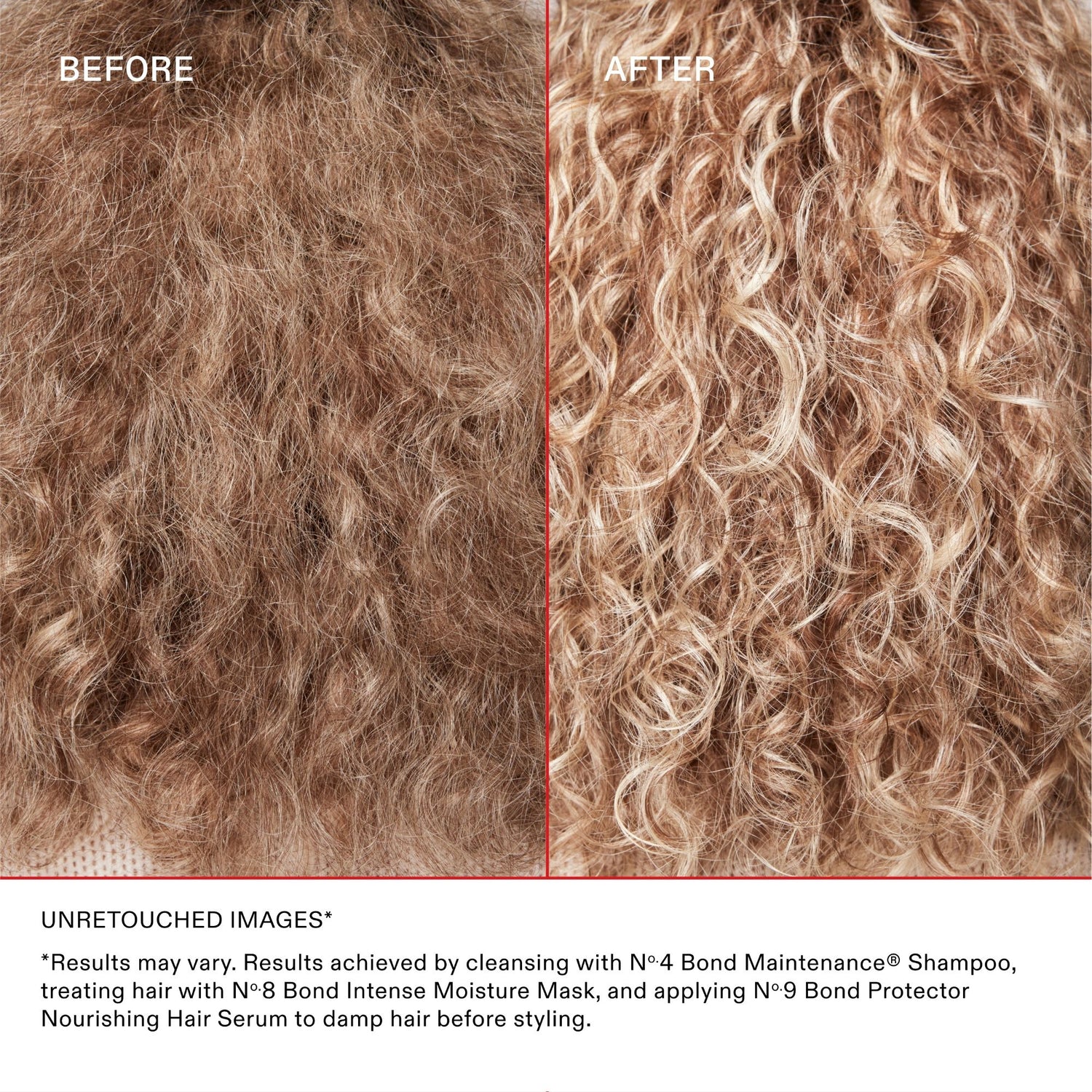 Before and after results of using Olaplex No. 8 Bond Intense Moisture Mask