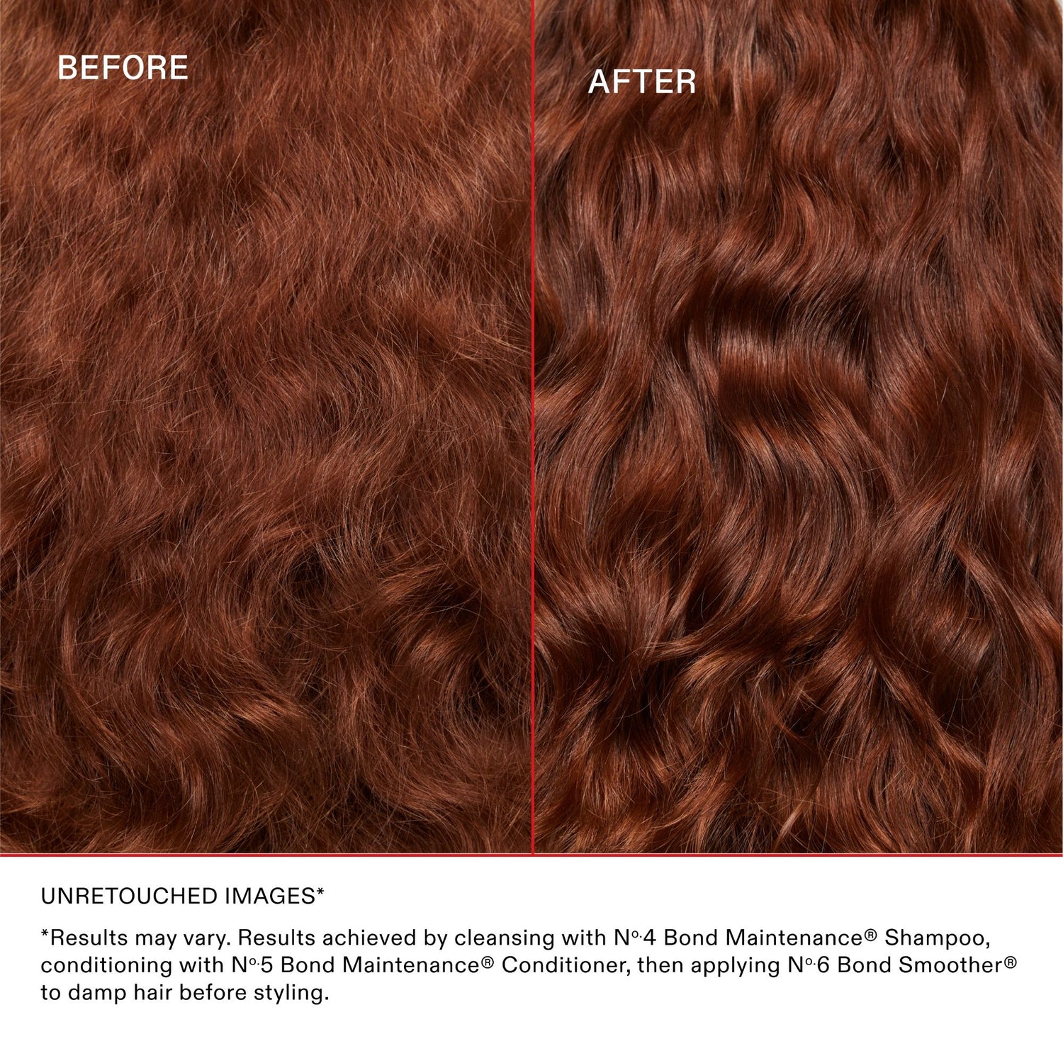 Before and after results of using Olaplex No. 6 Bond Smoother